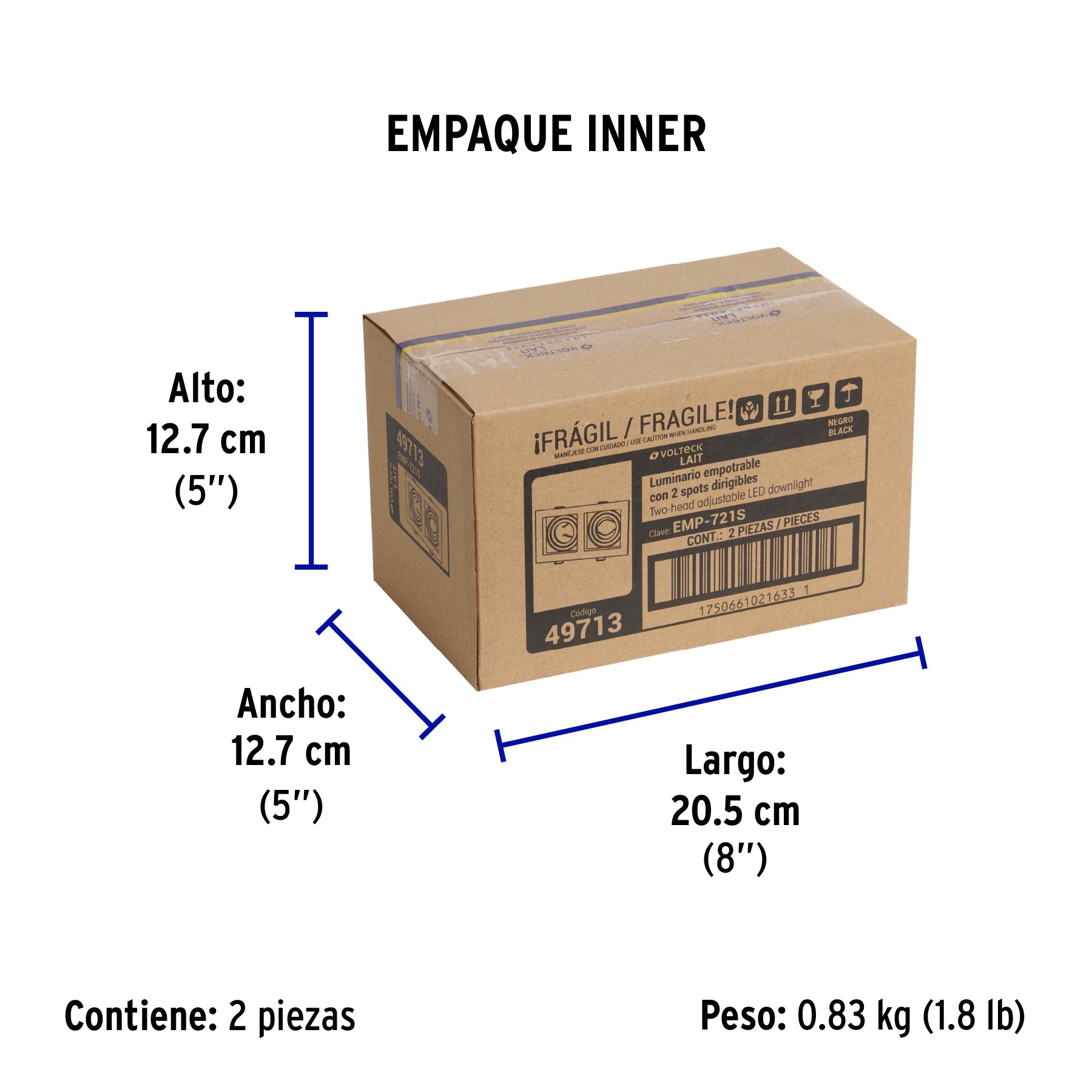 Luminario empotrable con 2 spots dirigibles, negro, VOLTECK - Empaque