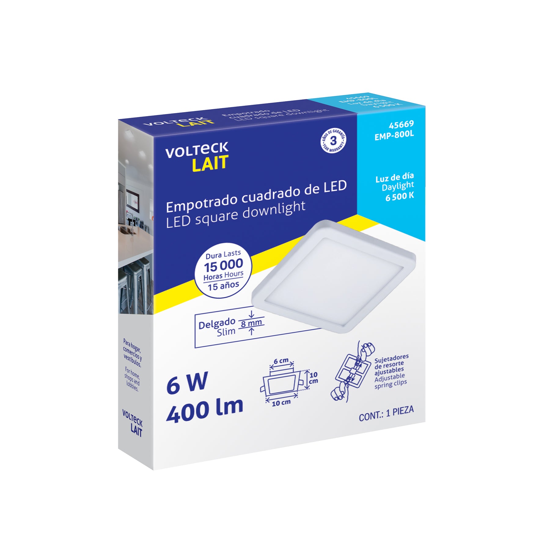 Luminario LED plafón 6W 6500K, ajustable, cuadrado, VOLTECK