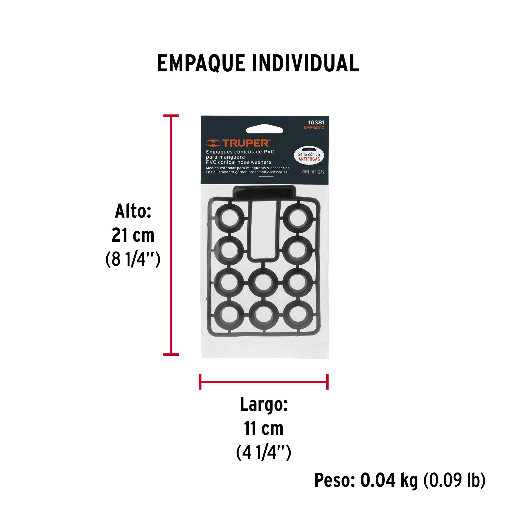 Bolsa con 10 empaques de PVC antifuga para manguera, TRUPER - Empaque
