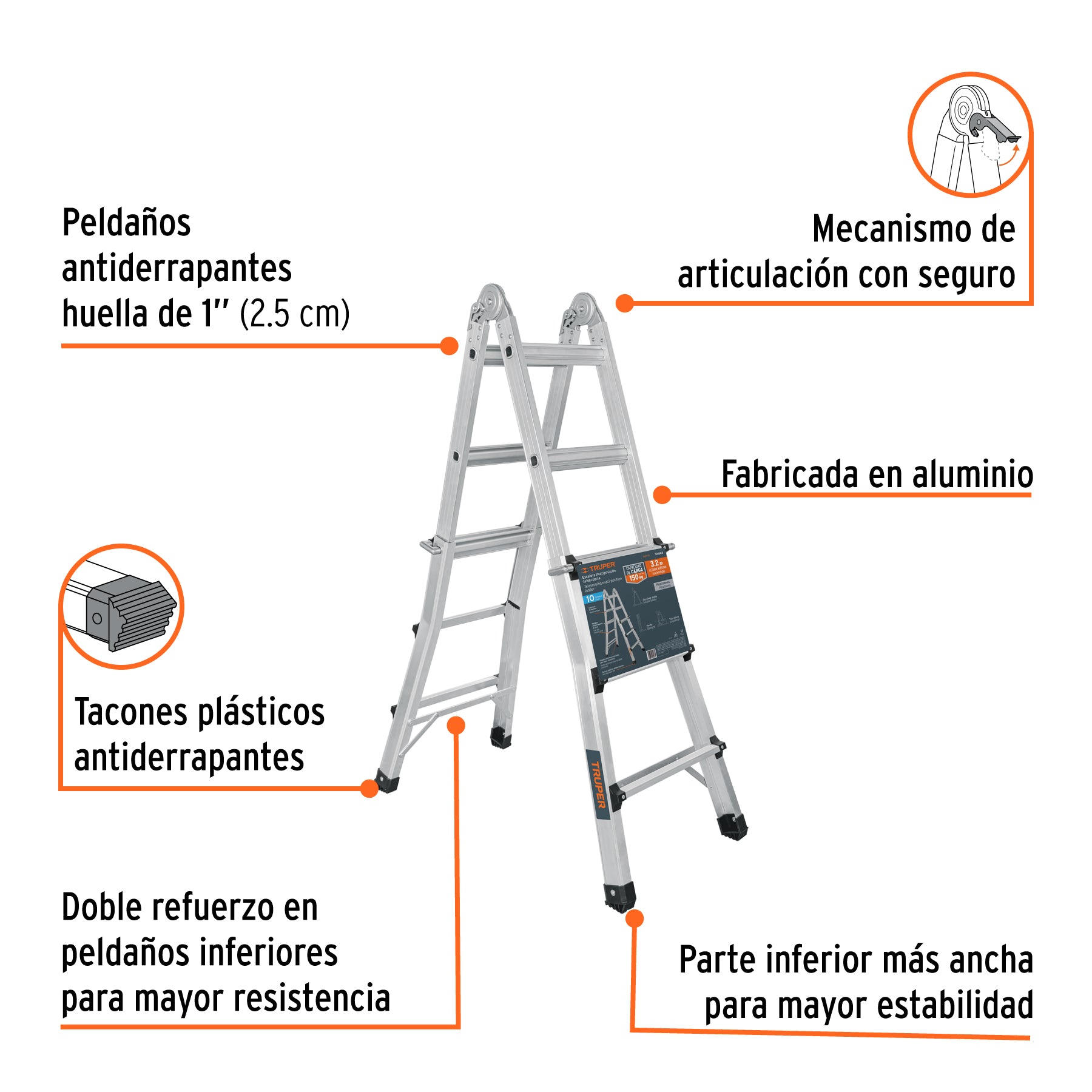 Multiescalera telescópica, 3.2 m, capacidad de carga 150 kg