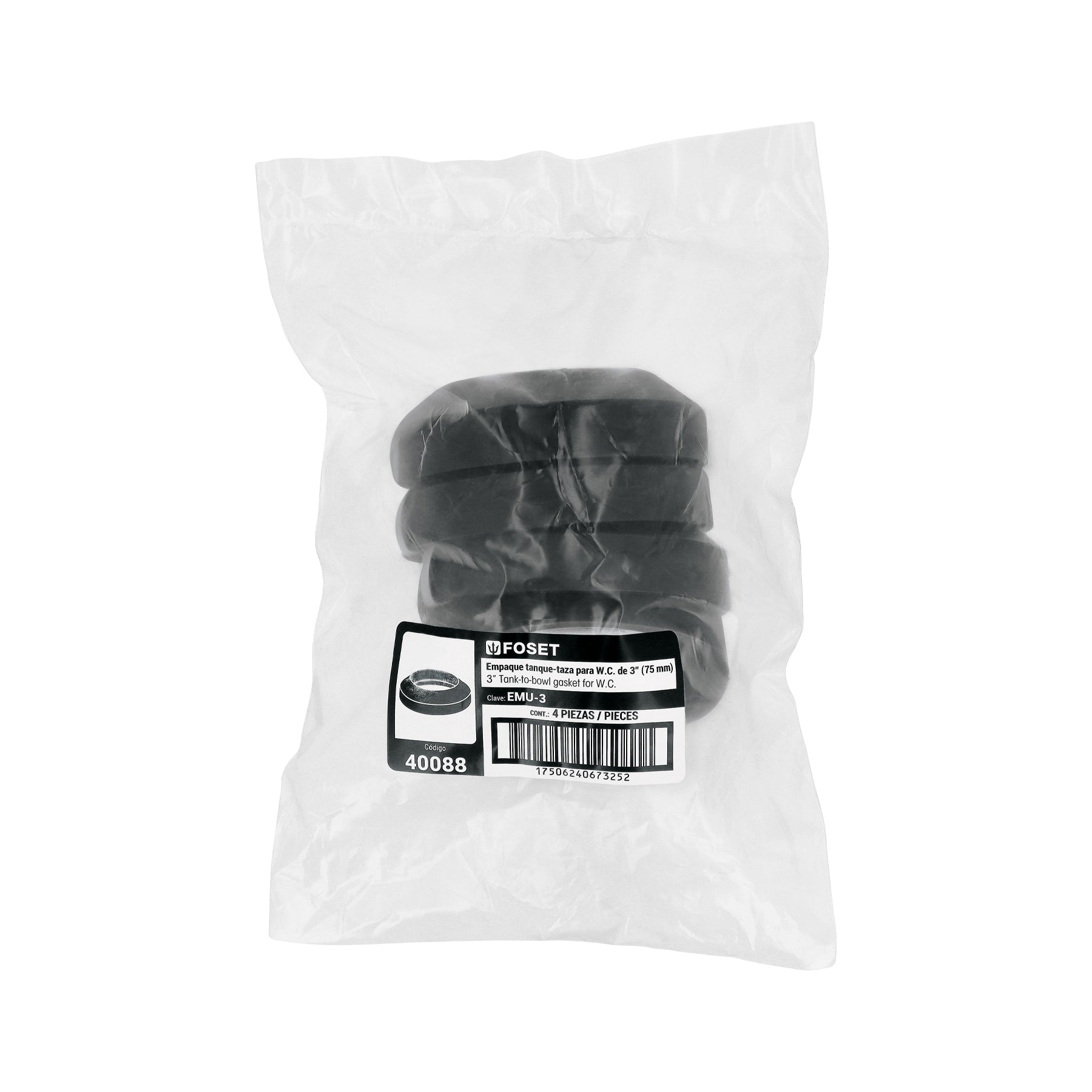 Empaque unión tanque-taza para WC, 3", FOSET