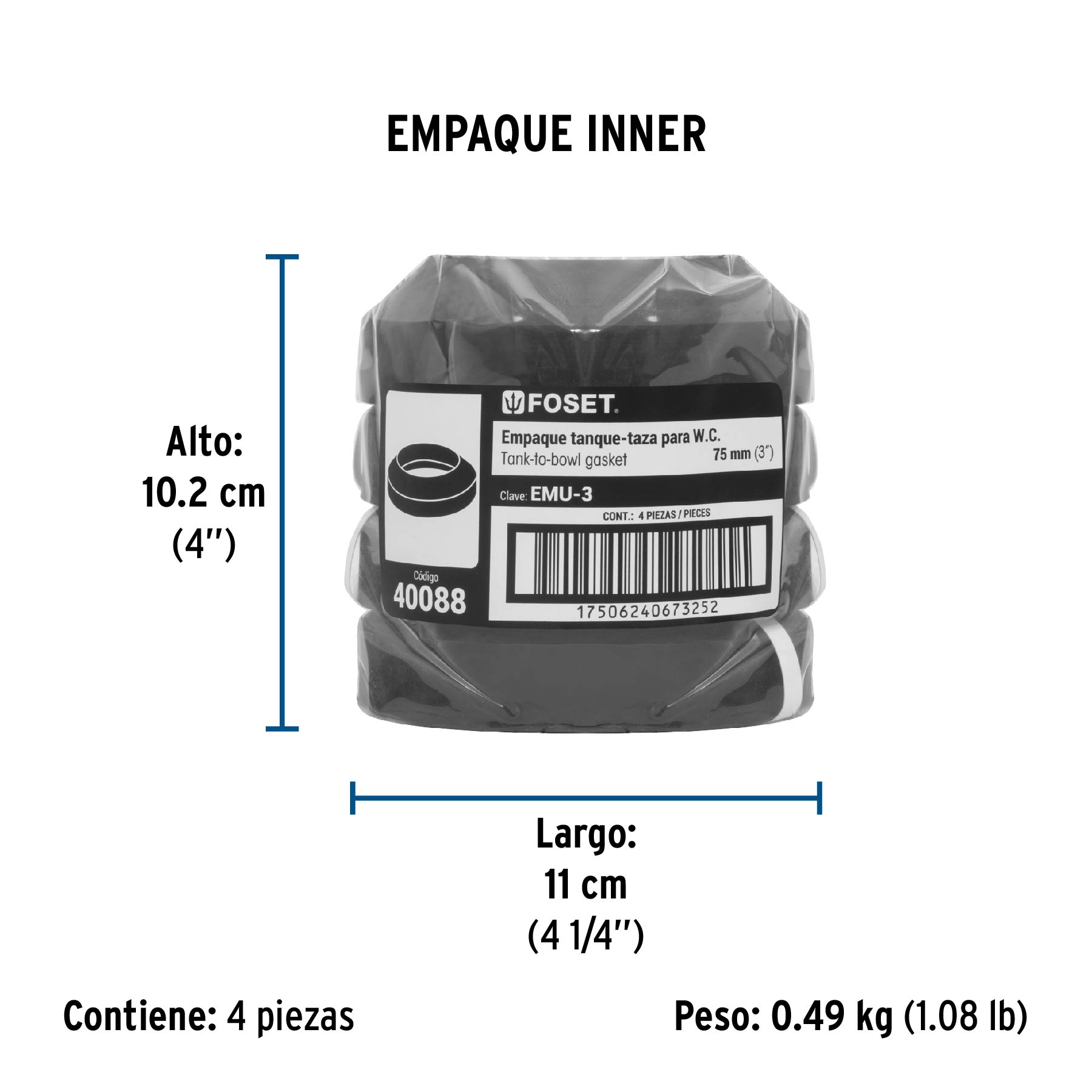 Empaque unión tanque-taza para WC, 3", FOSET - Empaque