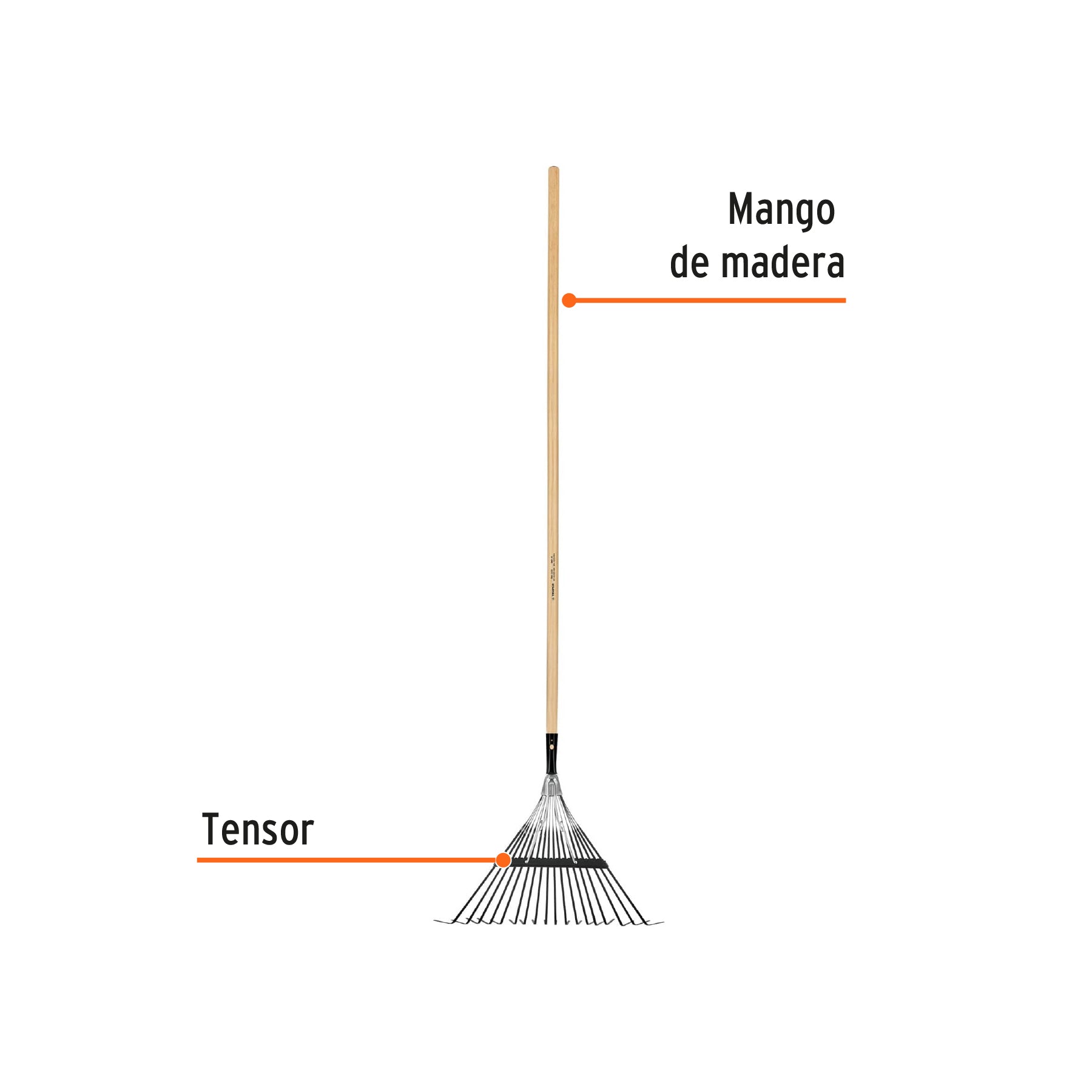 Escoba metálica para jardín, recta, 18 dientes, mango 48"