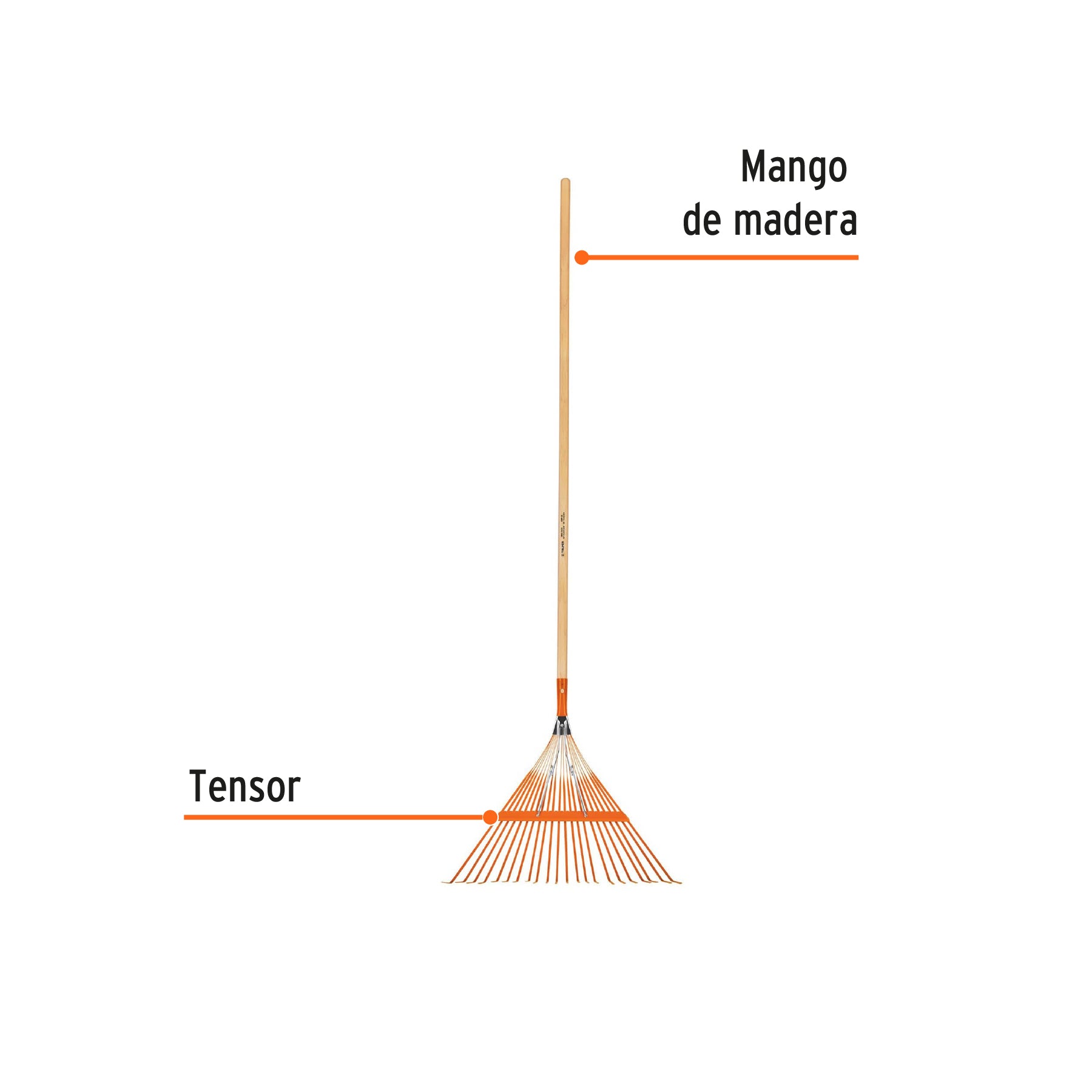 Escoba metálica para jardín, recta, 22 dientes, mango 48"