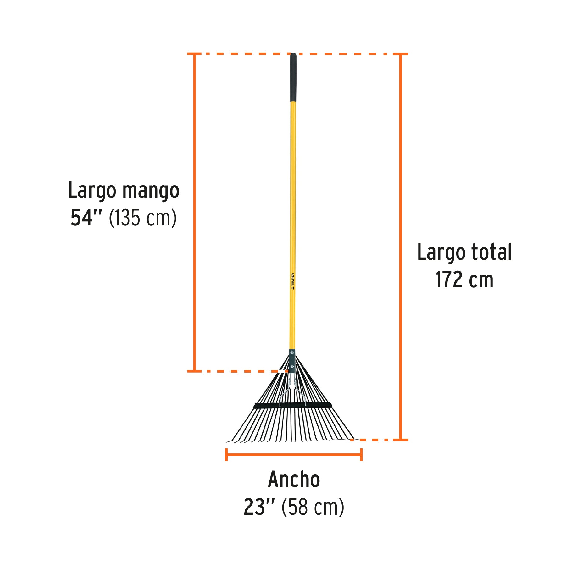 Escoba metálica para jardín, recta, 24 dientes, mango 54"