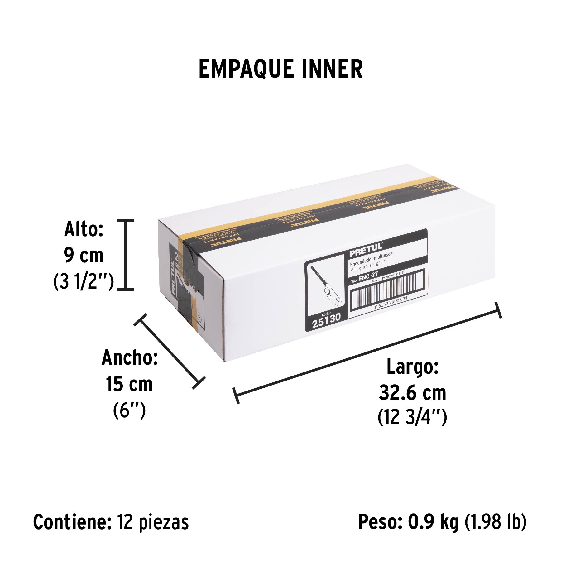 Encendedor para cocina, 27 cm, Pretul - Empaque