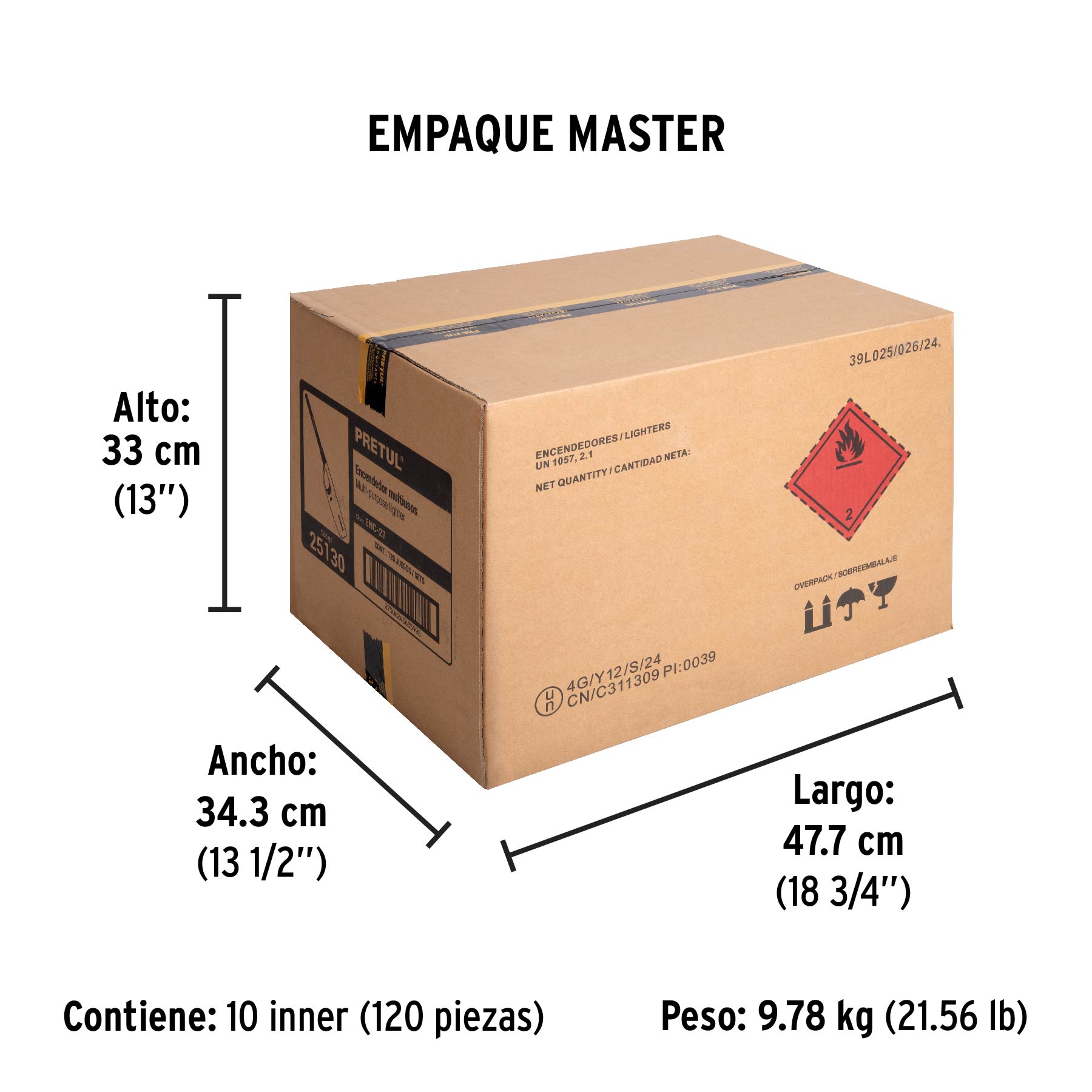 Encendedor para cocina, 27 cm, Pretul - Empaque