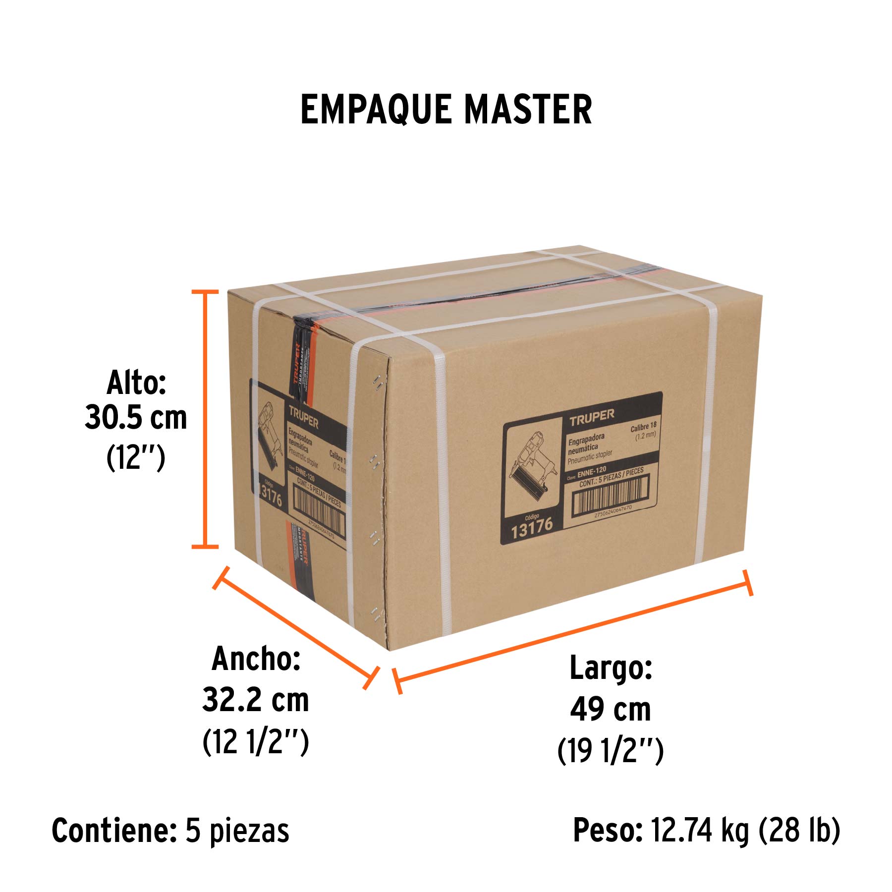 Engrapadora neumática, calibre 18, TRUPER - Empaque
