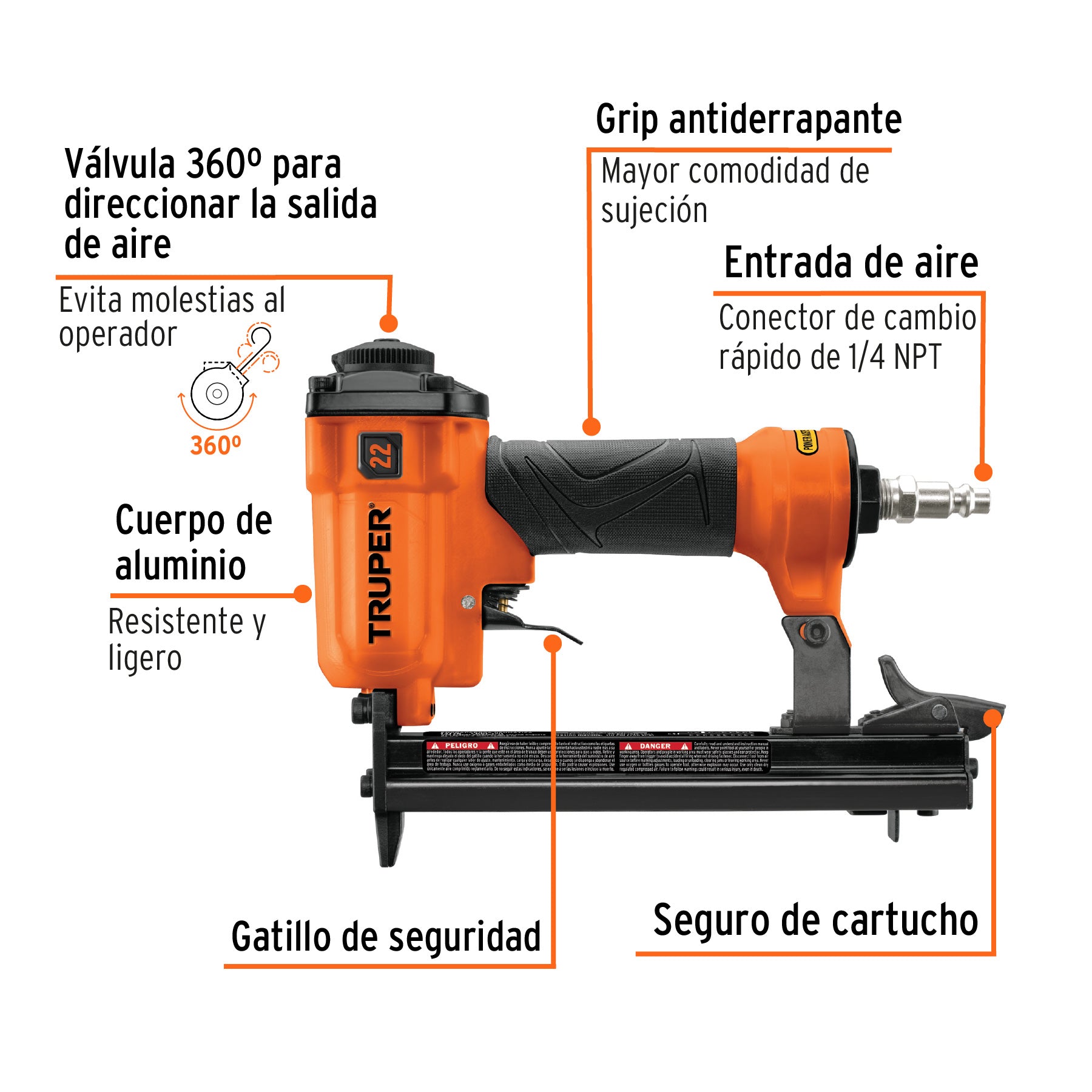 Engrapadora neumática, calibre 22, TRUPER