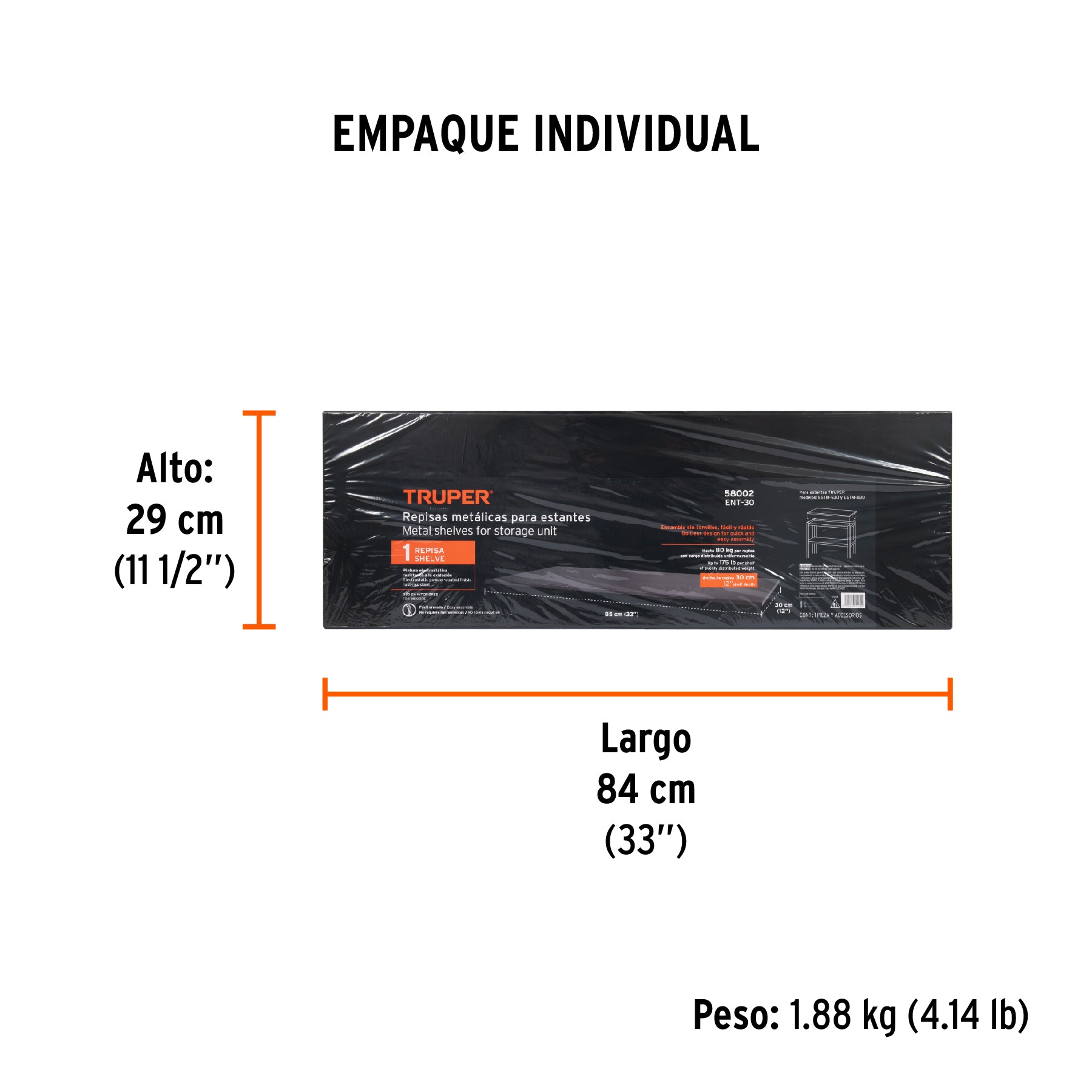 Repisa metálica de 30x85 para ESTM-530 y ESTM-830, TRUPER - Empaque