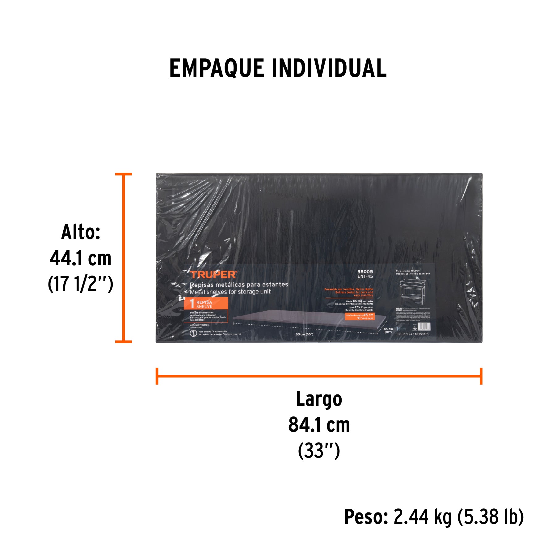 Repisa metálica de 45x85 para ESTM-545 y ESTM-845, TRUPER - Empaque