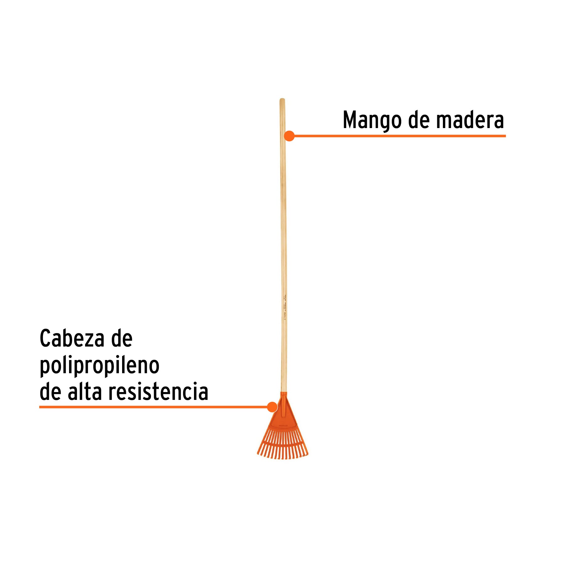 Escoba plástica para jardín, rígida, 15 dientes, mango 48"
