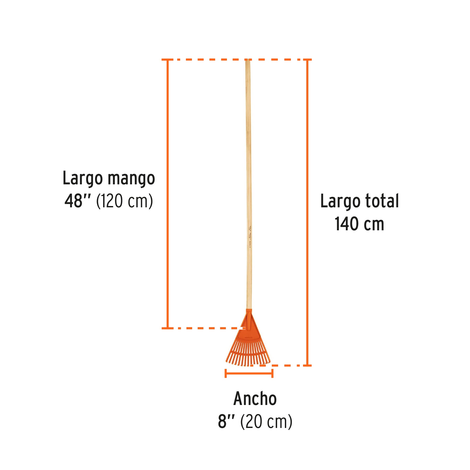 Escoba plástica para jardín, rígida, 15 dientes, mango 48"