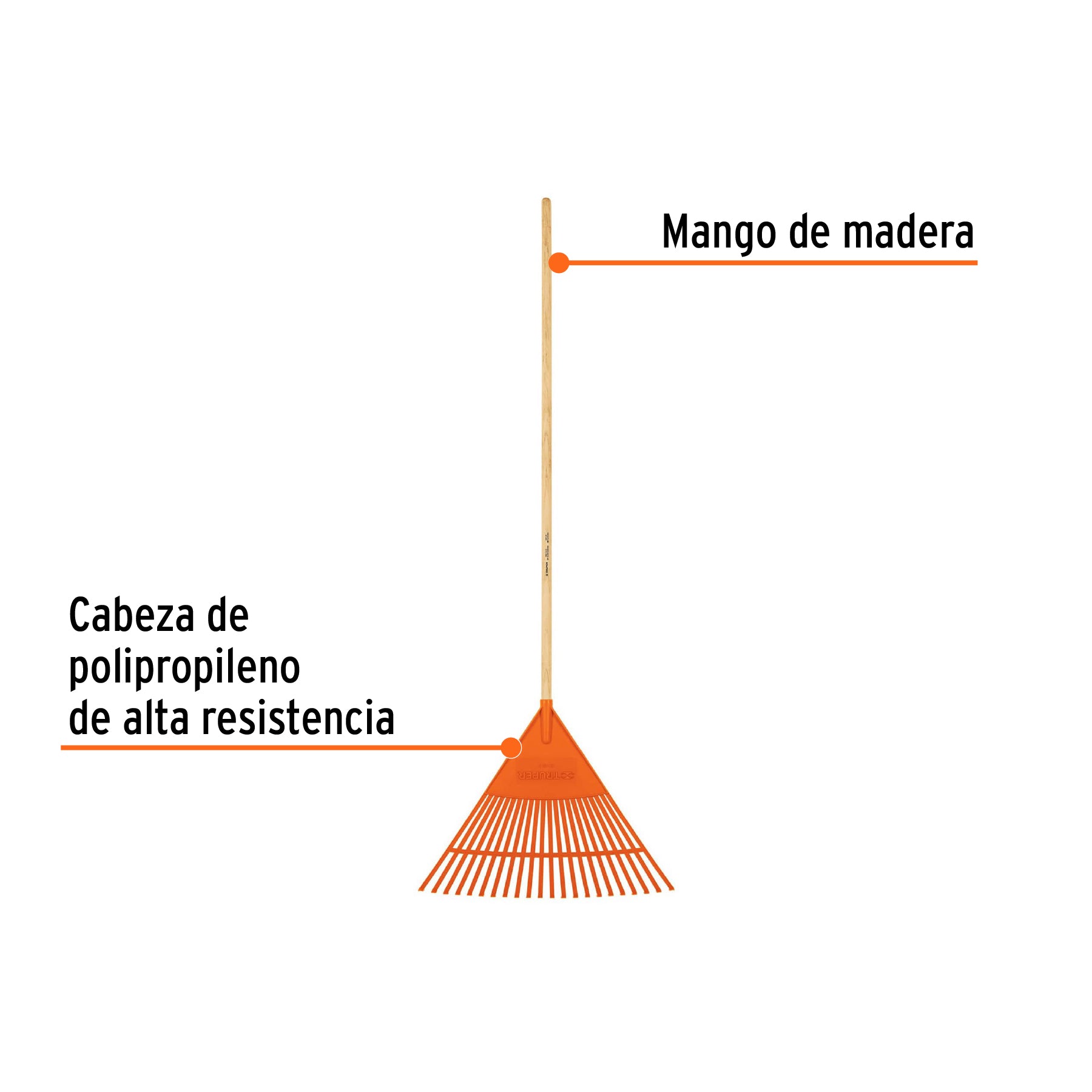 Escoba plástica para jardín, flexible, 22 dientes, mango 48"