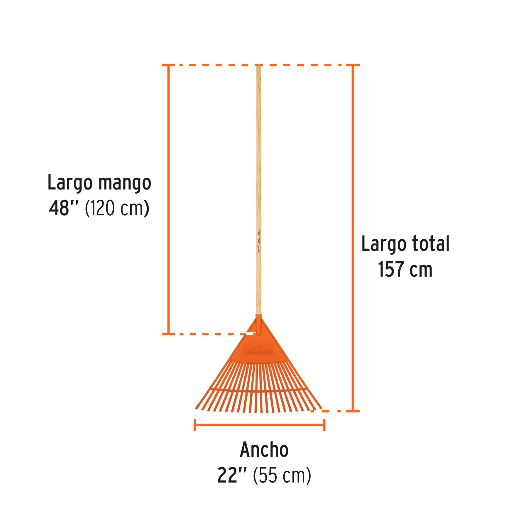 Escoba plástica para jardín, flexible, 22 dientes, mango 48"