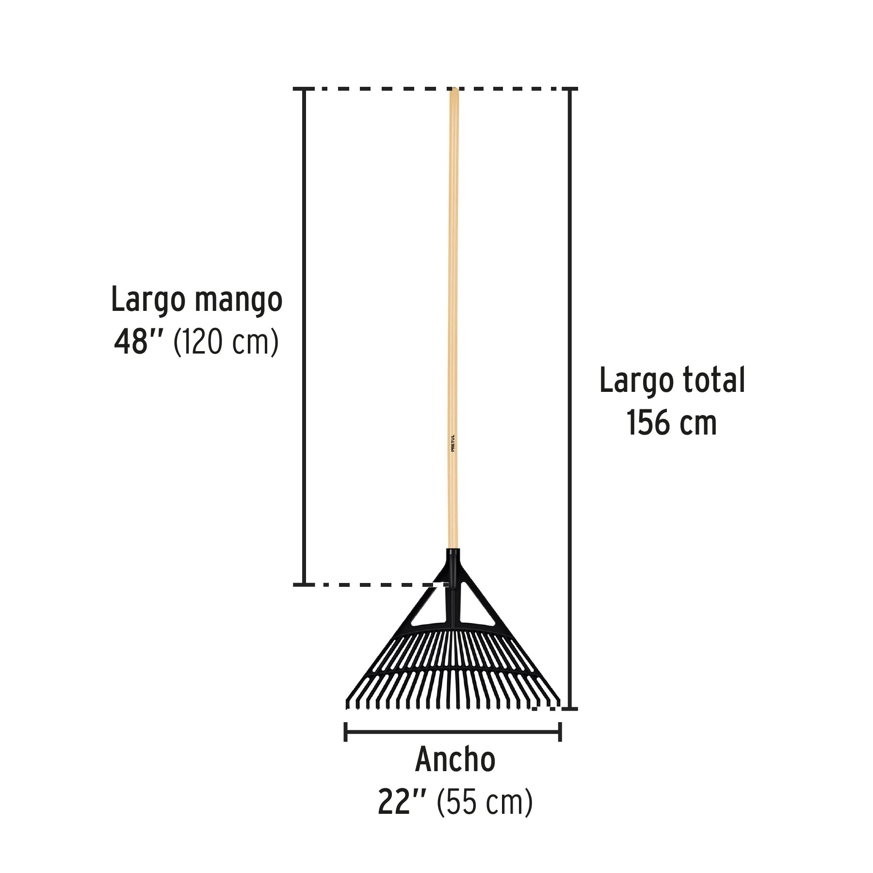 Escoba plástica p/jardín, flex. 22 dientes, mango 48" PRETUL