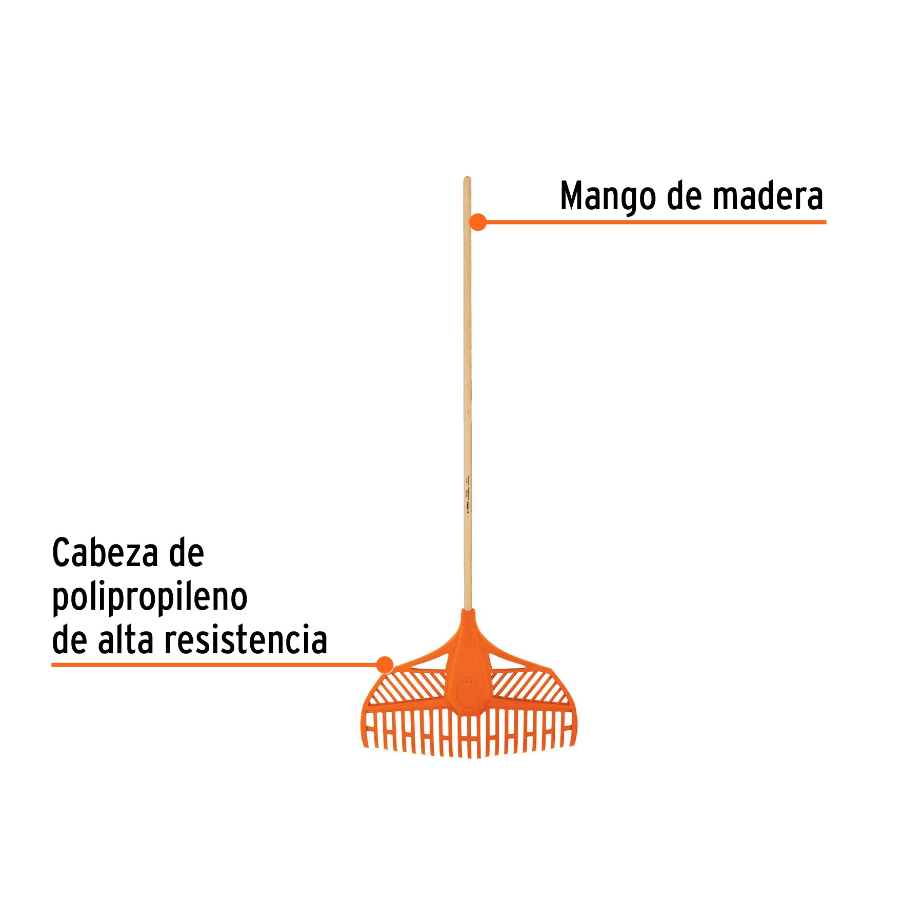 Escoba plástica para jardín, flexible, 23 dientes, mango 48"