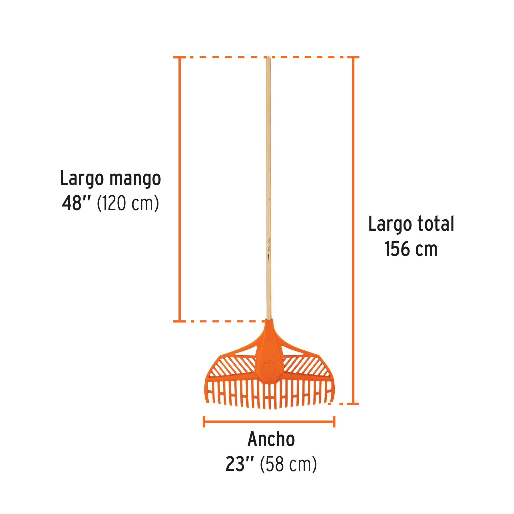 Escoba plástica para jardín, flexible, 23 dientes, mango 48"