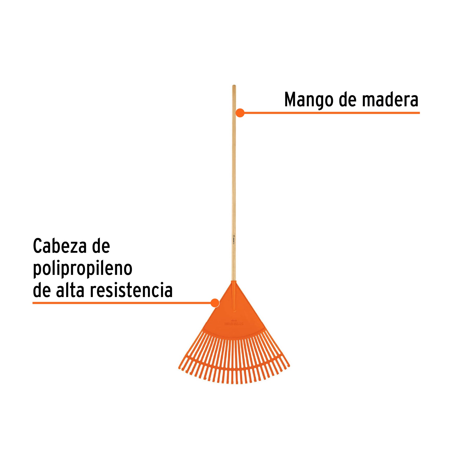 Escoba plástica para jardín, flexible, 26 dientes, mango 48"
