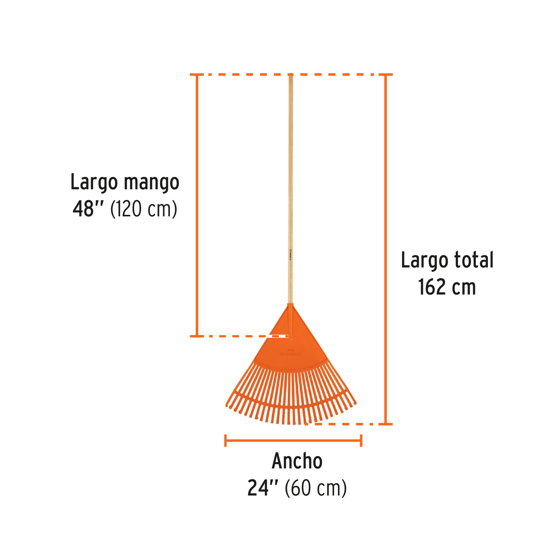 Escoba plástica para jardín, flexible, 26 dientes, mango 48"