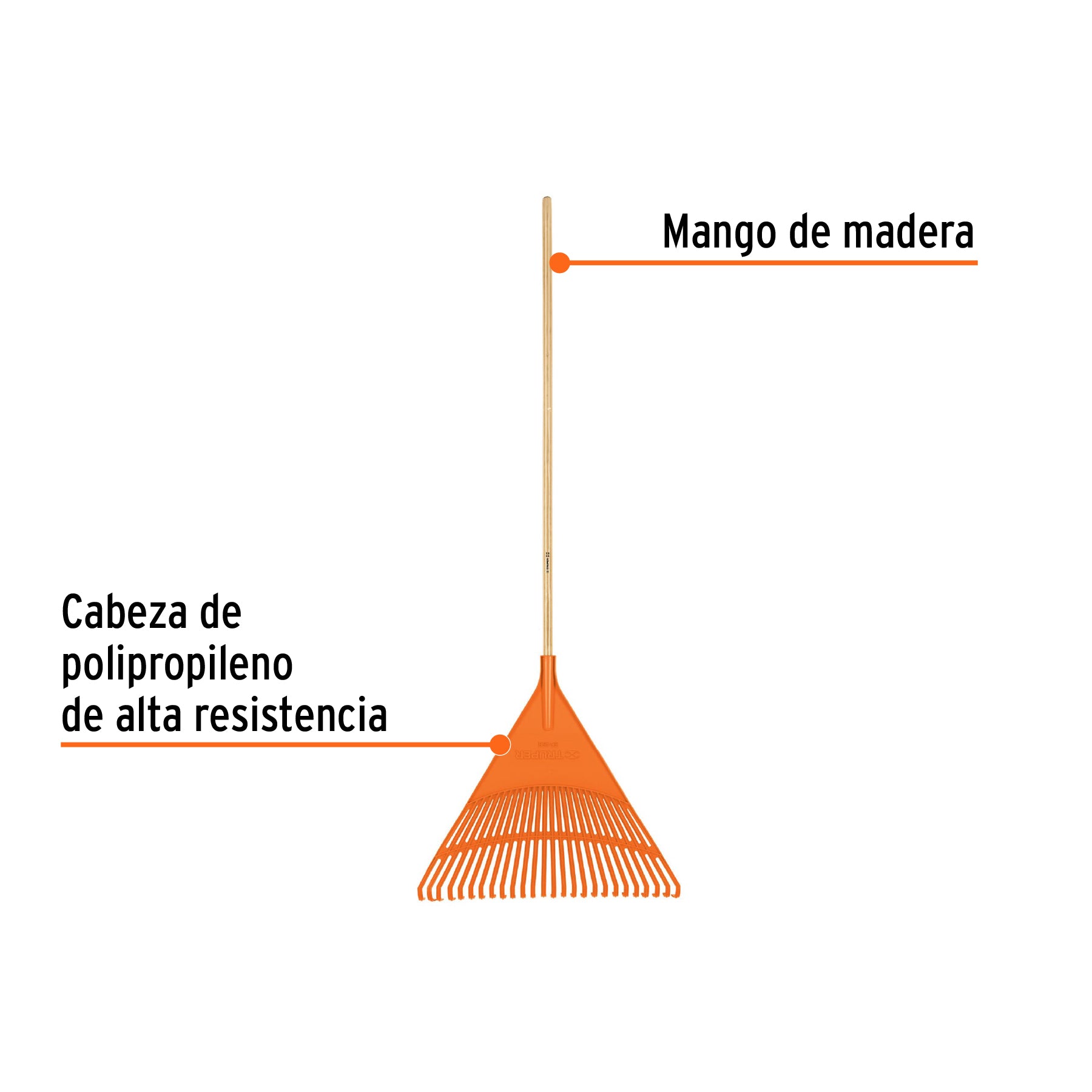 Escoba plástica para jardín, rígida, 26 dientes, mango 48"
