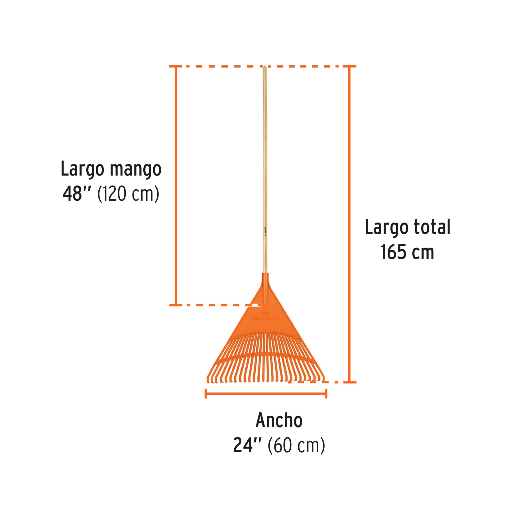 Escoba plástica para jardín, rígida, 26 dientes, mango 48"