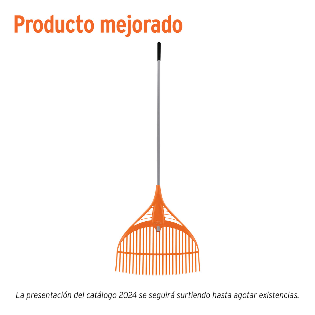 Escoba plástica p/jardín, flex. 26 dientes, mango acero 54"