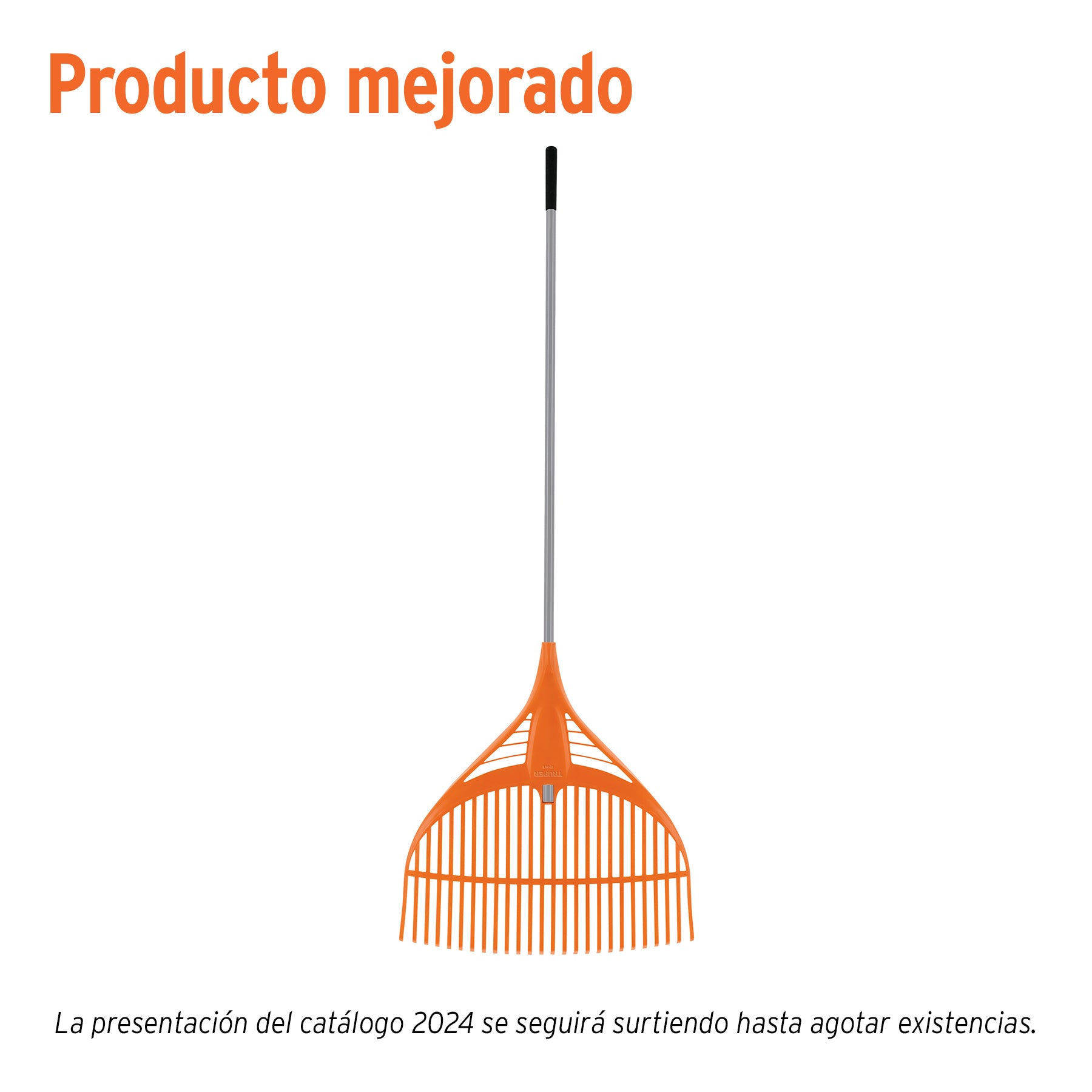 Escoba plástica p/jardín, flex. 26 dientes, mango acero 54"