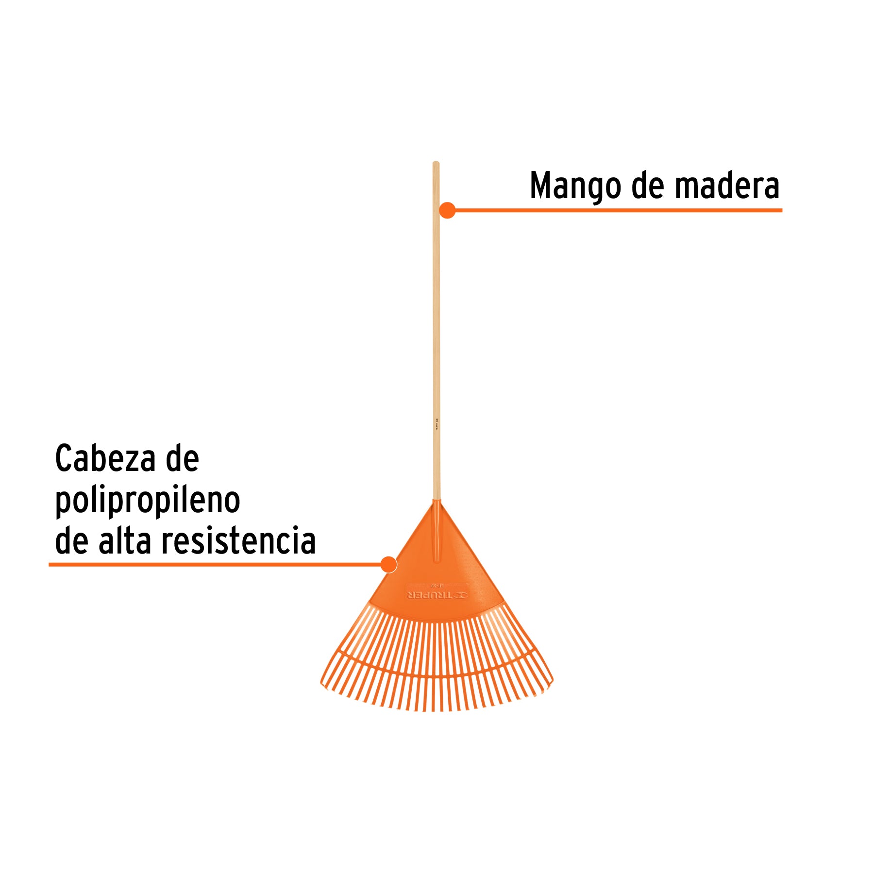 Escoba plástica para jardín, flexible, 30 dientes, mango 48"