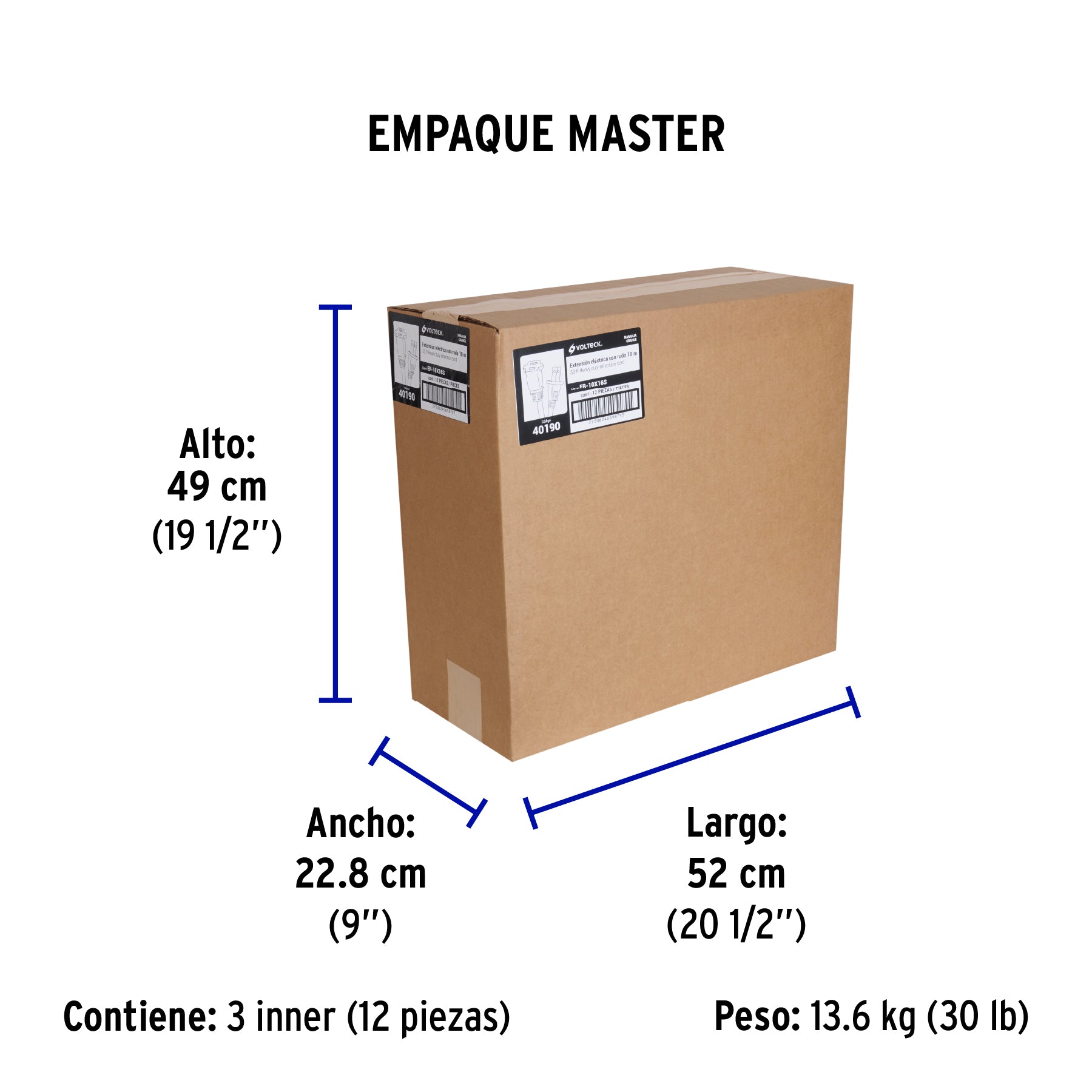 Extensión eléctrica uso rudo 10 m 2x16 AWG para 1 clavija - Empaque