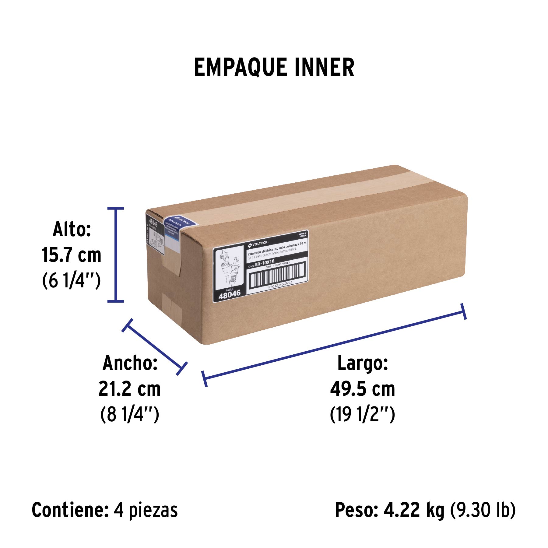 Extensión eléctrica de uso rudo 10 m 2x16 AWG, VOLTECK - Empaque