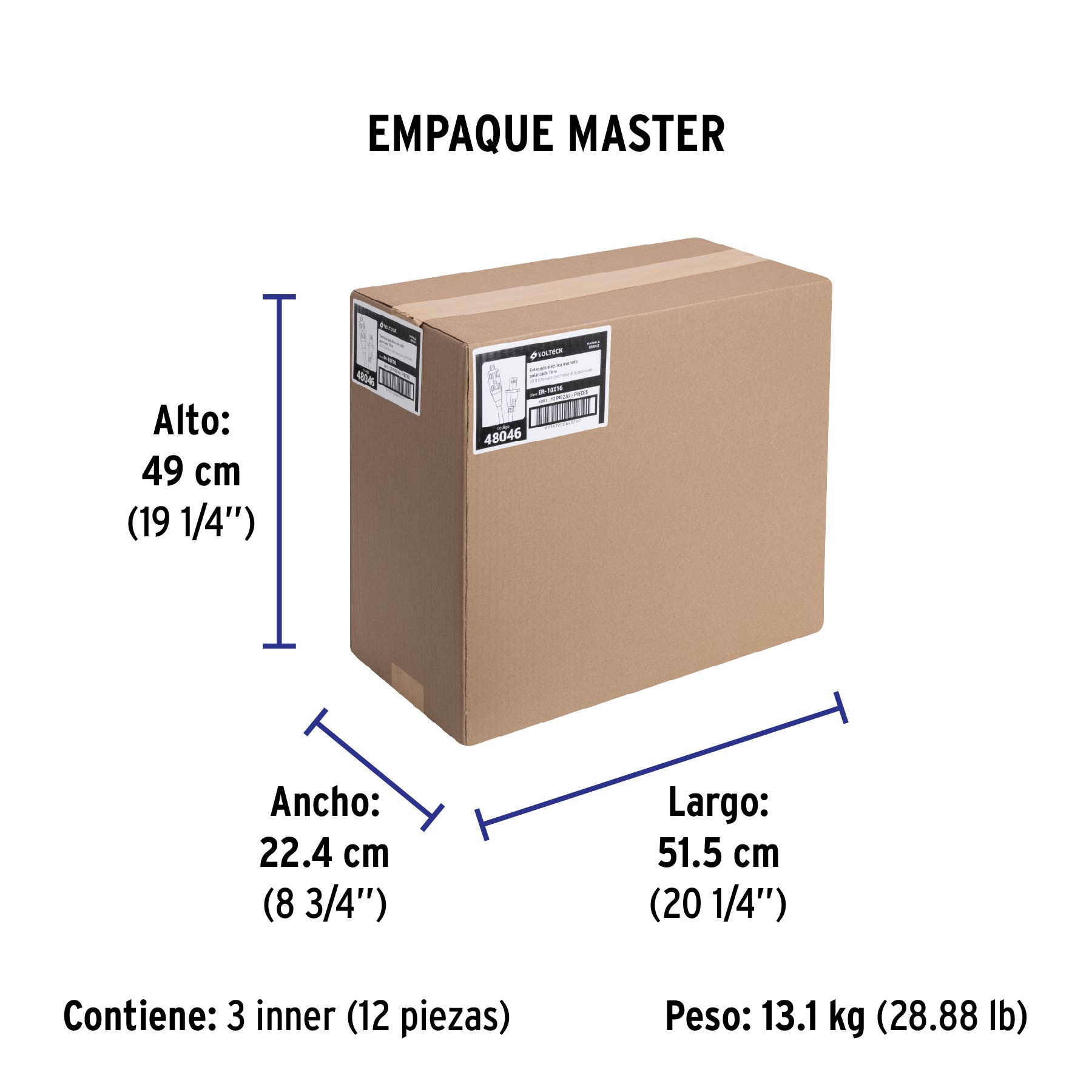 Extensión eléctrica de uso rudo 10 m 2x16 AWG, VOLTECK - Empaque