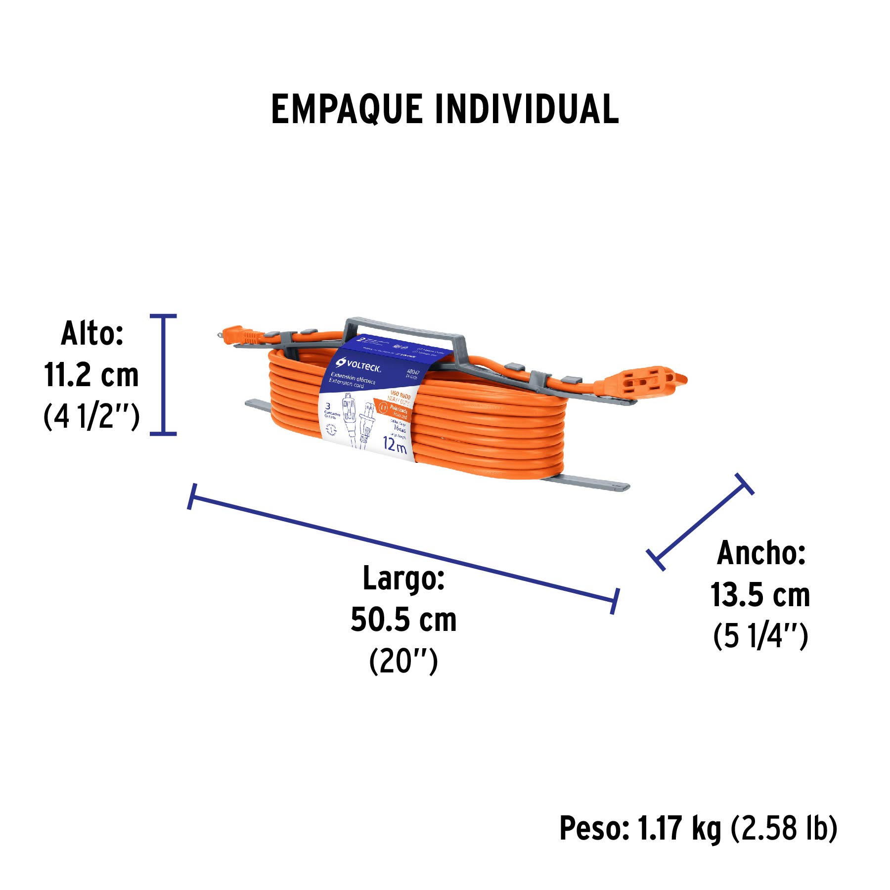 Extensión eléctrica de uso rudo 12 m 2x16 AWG, VOLTECK - Empaque