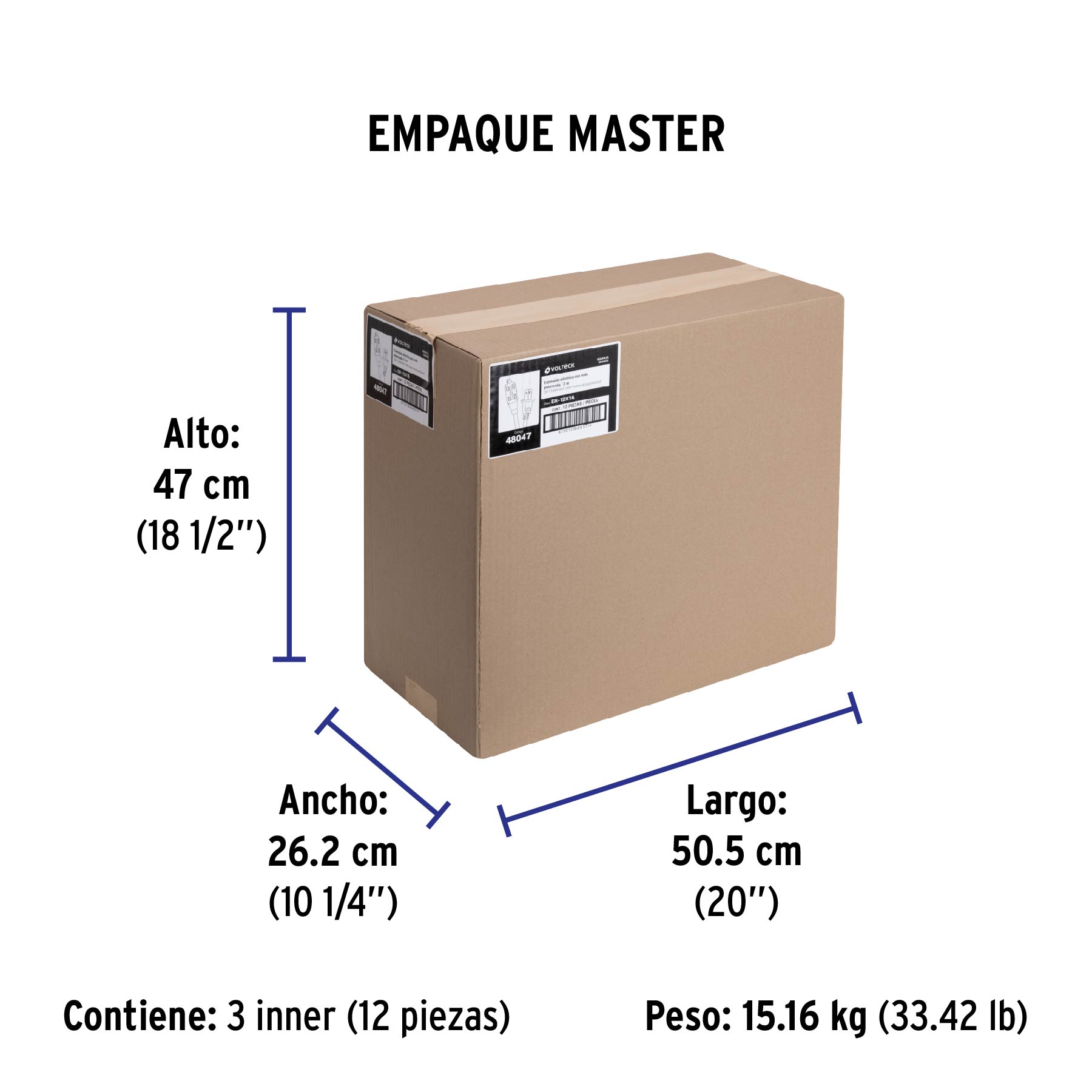 Extensión eléctrica de uso rudo 12 m 2x16 AWG, VOLTECK - Empaque