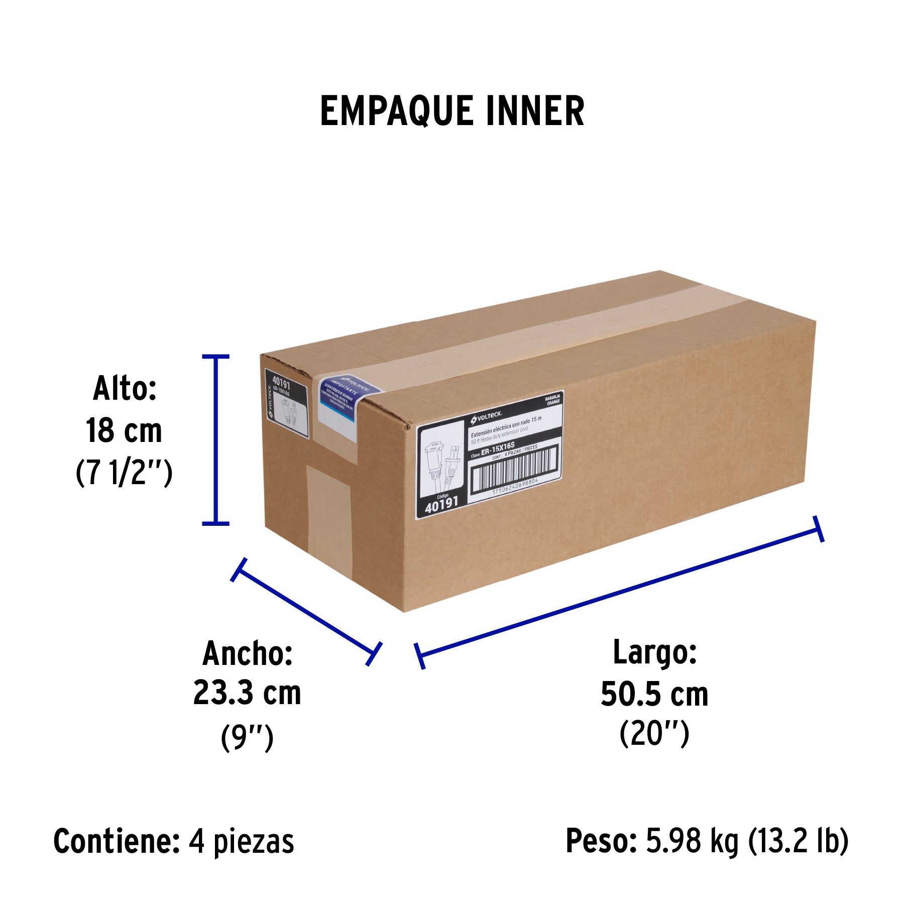 Extensión eléctrica uso rudo 15 m 2x16 AWG para 1 clavija - Empaque
