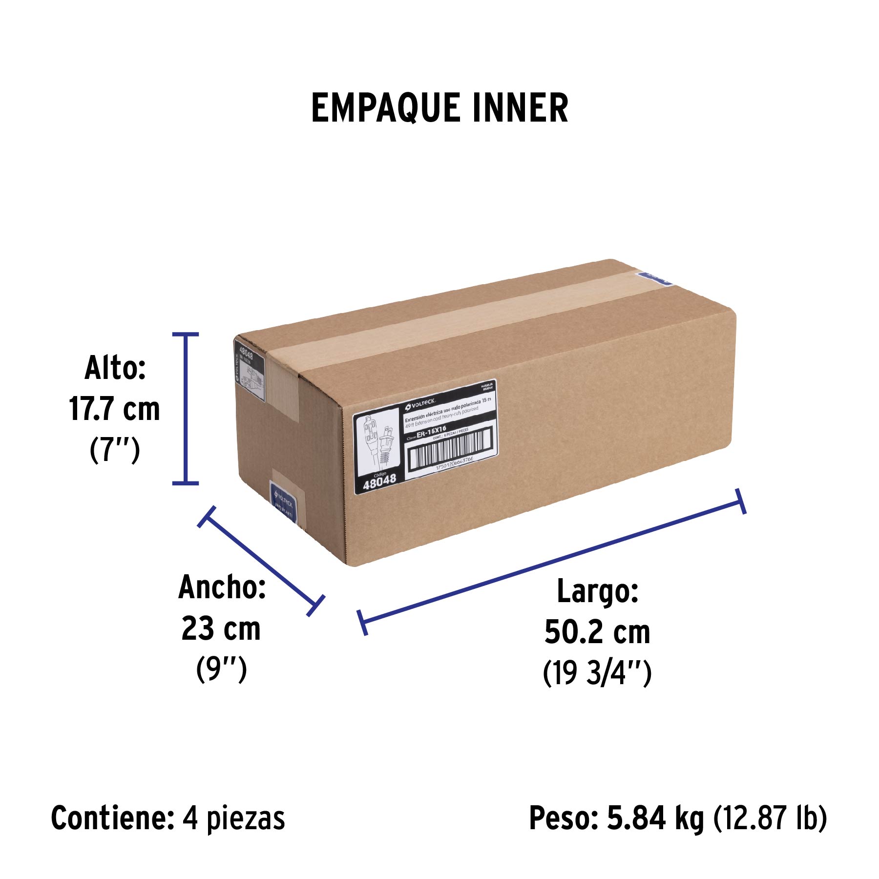 Extensión eléctrica de uso rudo 15 m 2x16 AWG, VOLTECK - Empaque