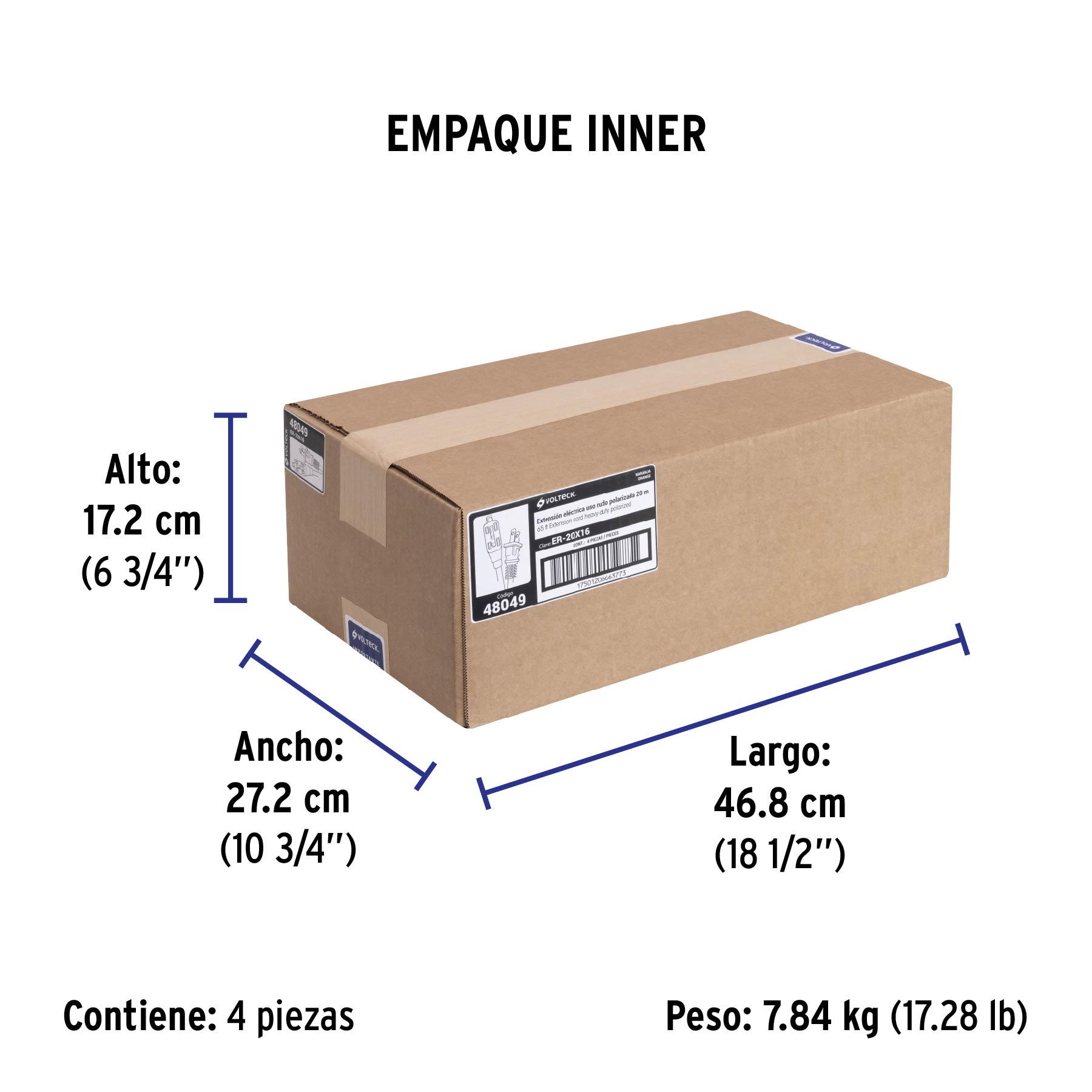 Extensión eléctrica de uso rudo 20 m 2x16 AWG, VOLTECK - Empaque