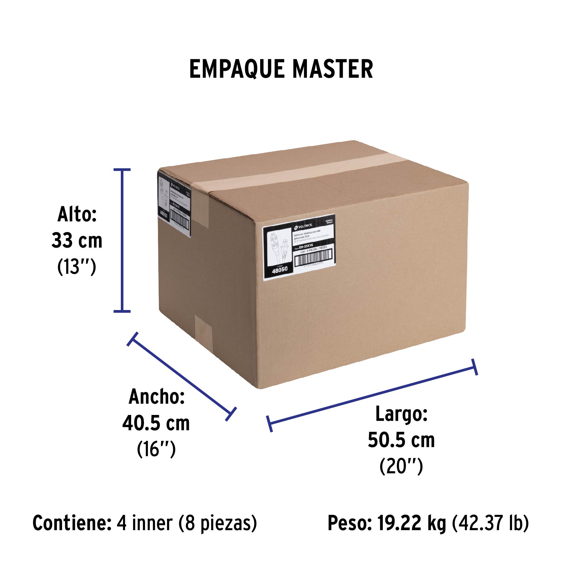 Extensión eléctrica de uso rudo 25 m 2x16 AWG, VOLTECK - Empaque