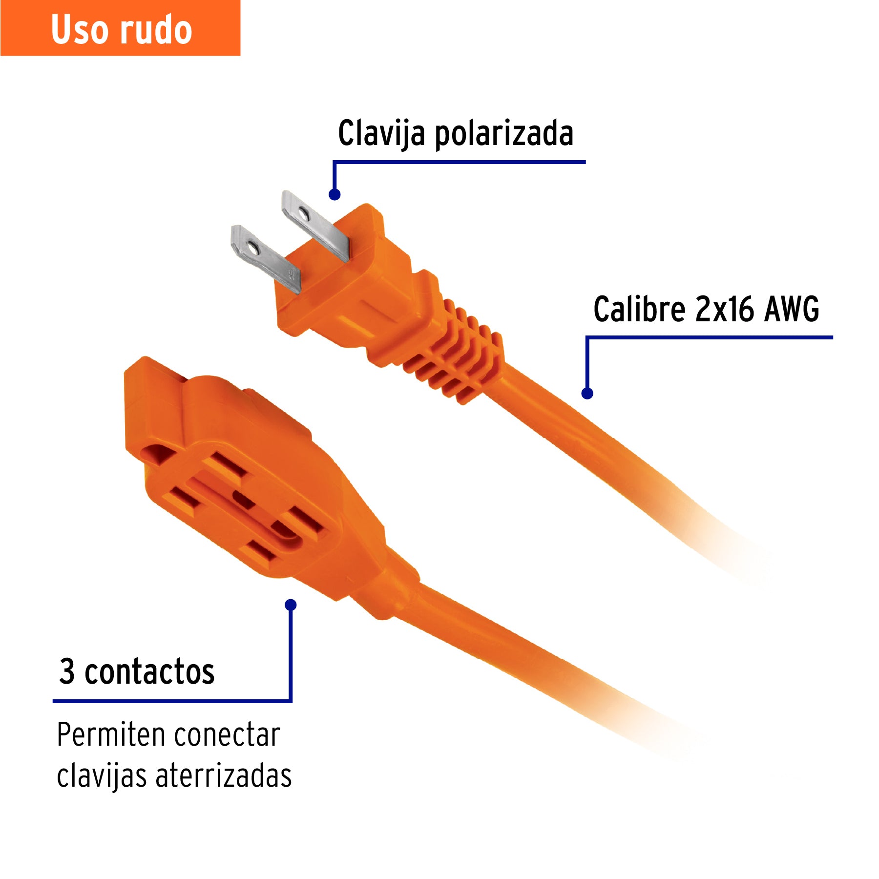 Extensión eléctrica de uso rudo 25 m 2x16 AWG, VOLTECK