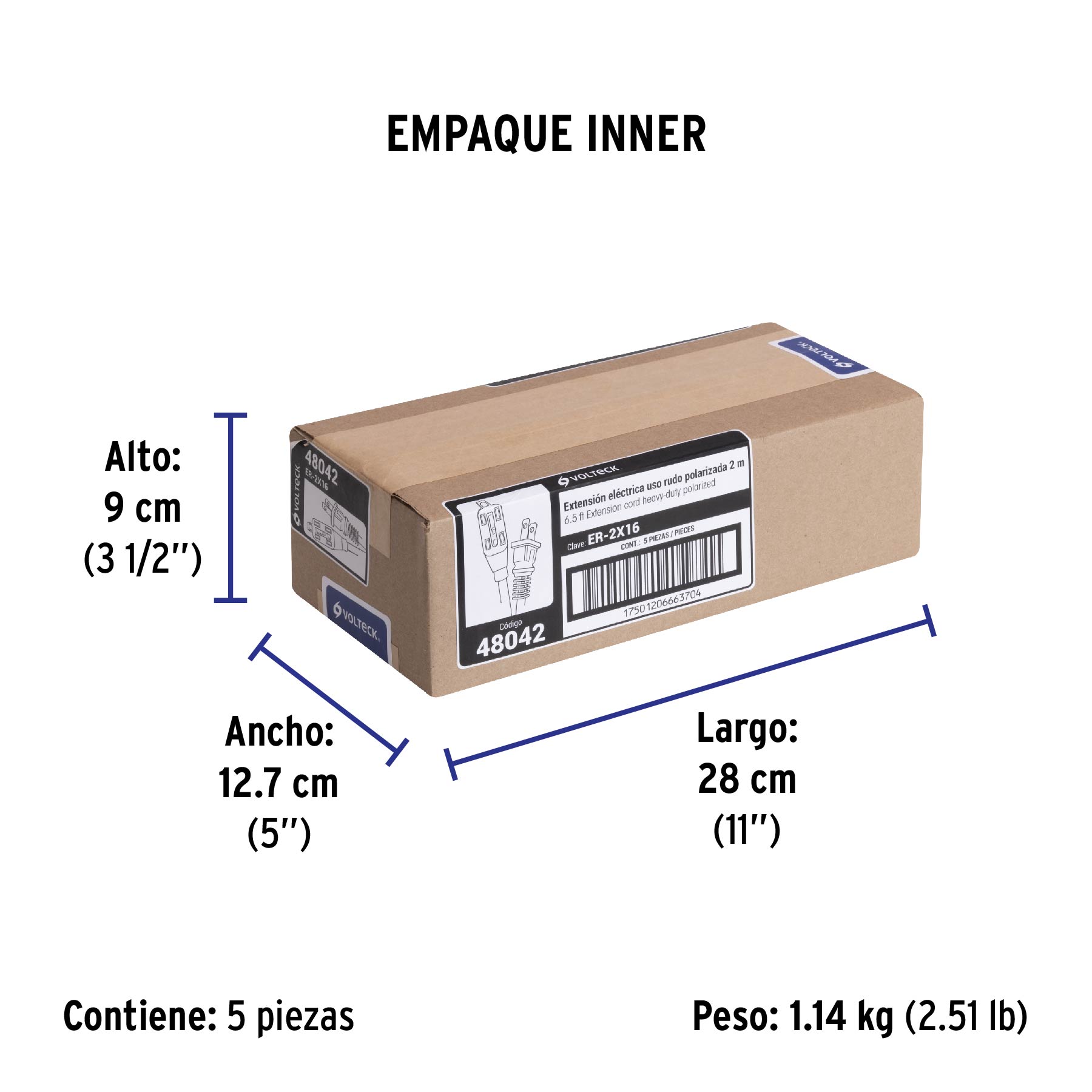 Extensión eléctrica de uso rudo 2 m 2x16 AWG, VOLTECK - Empaque