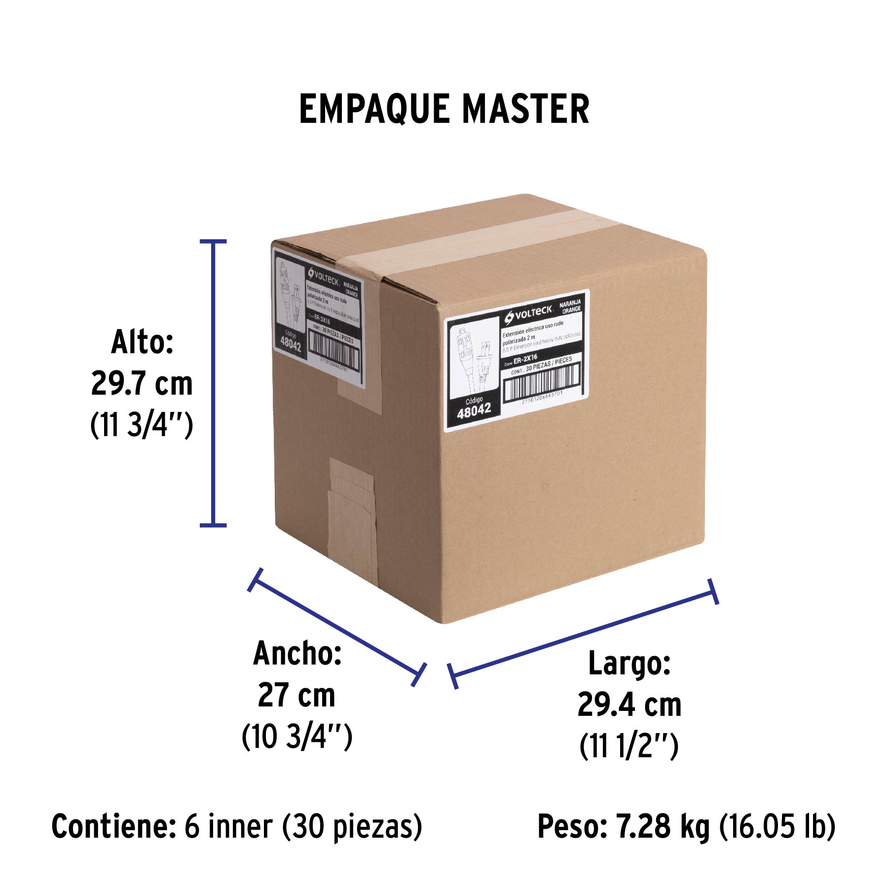 Extensión eléctrica de uso rudo 2 m 2x16 AWG, VOLTECK - Empaque