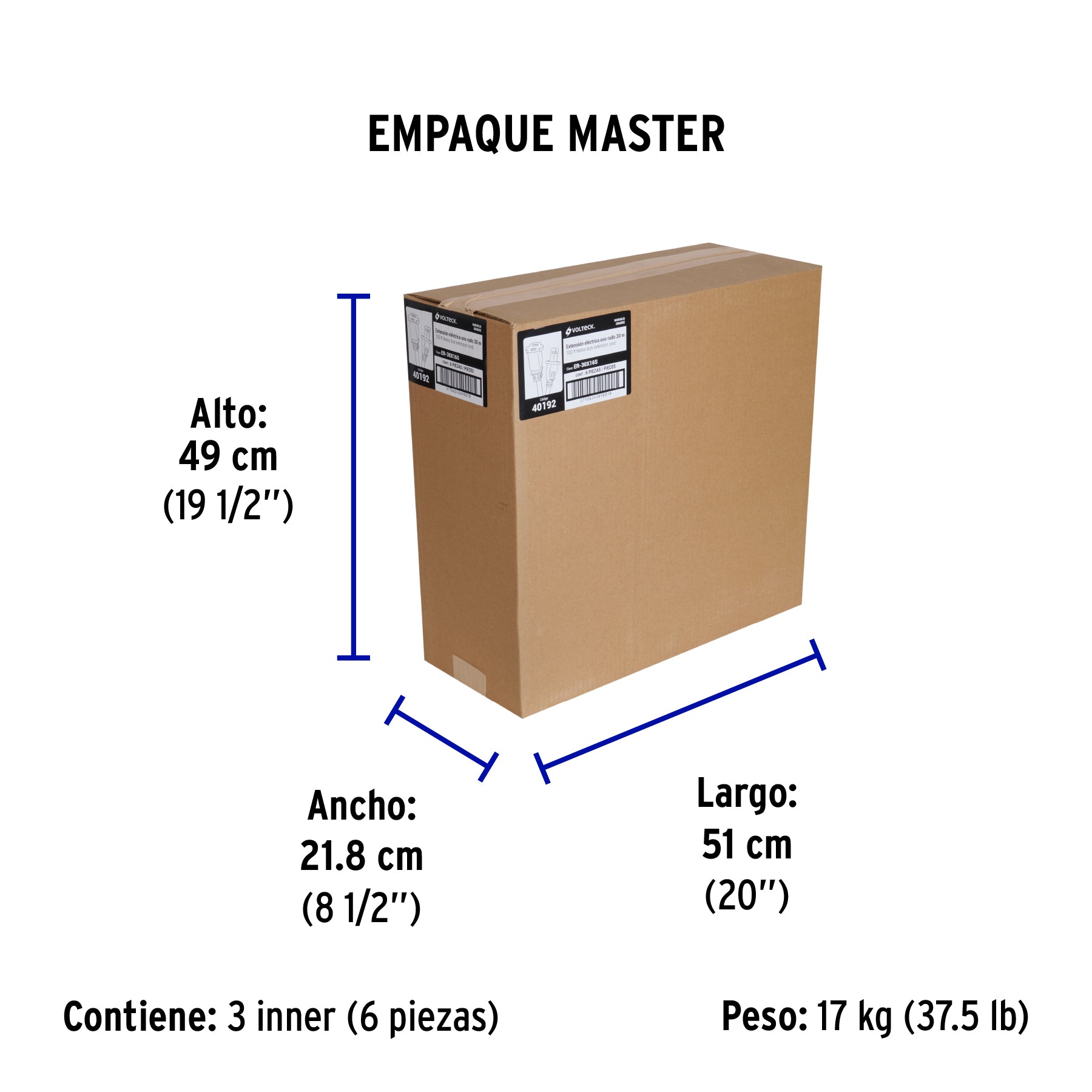 Extensión eléctrica uso rudo 30 m 2x16 AWG para 1 clavija - Empaque