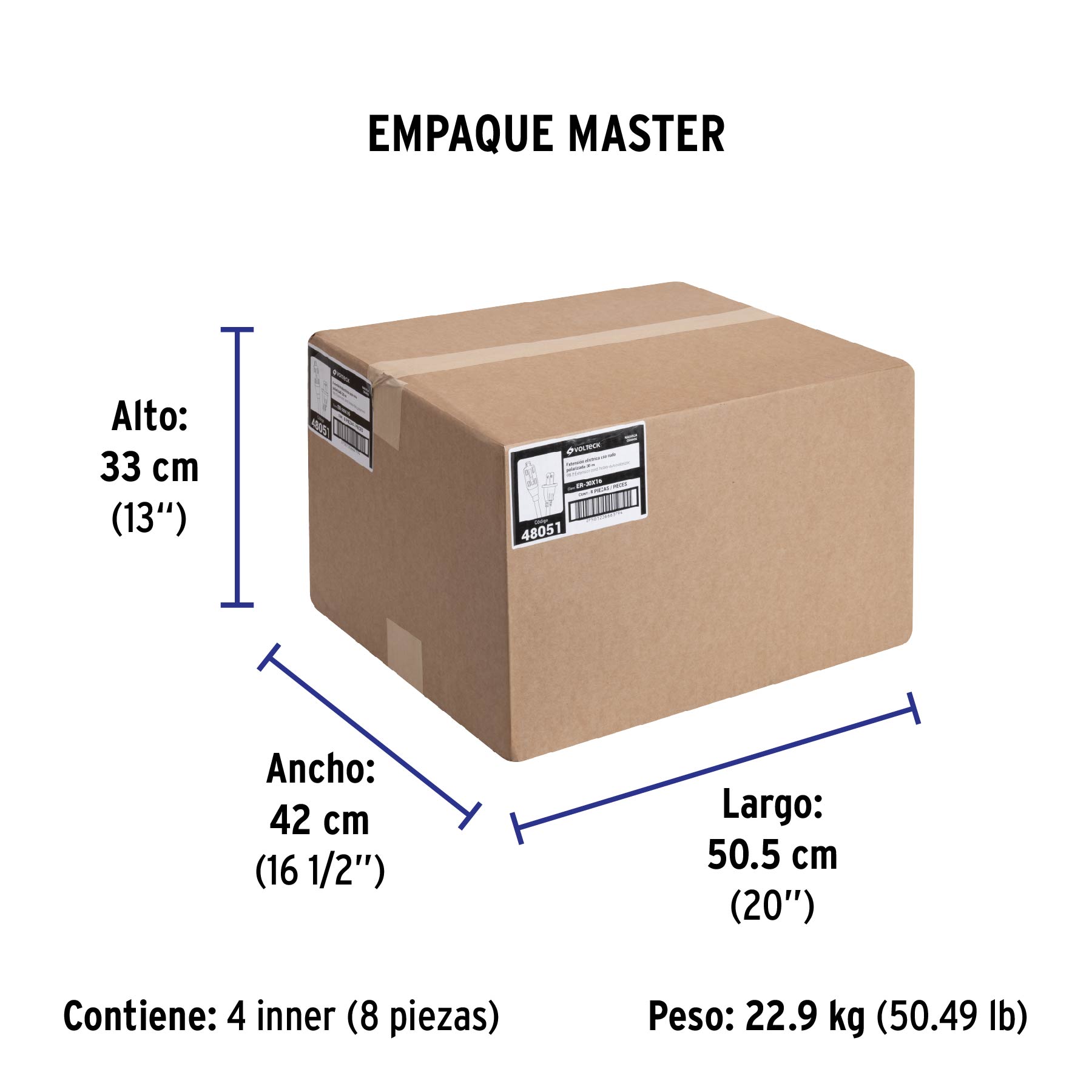 Extensión eléctrica de uso rudo 30 m 2x16 AWG, VOLTECK - Empaque