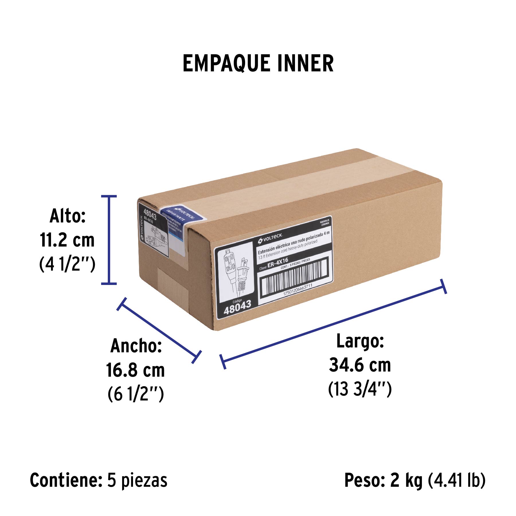 Extensión eléctrica de uso rudo 4 m 2x16 AWG, VOLTECK - Empaque