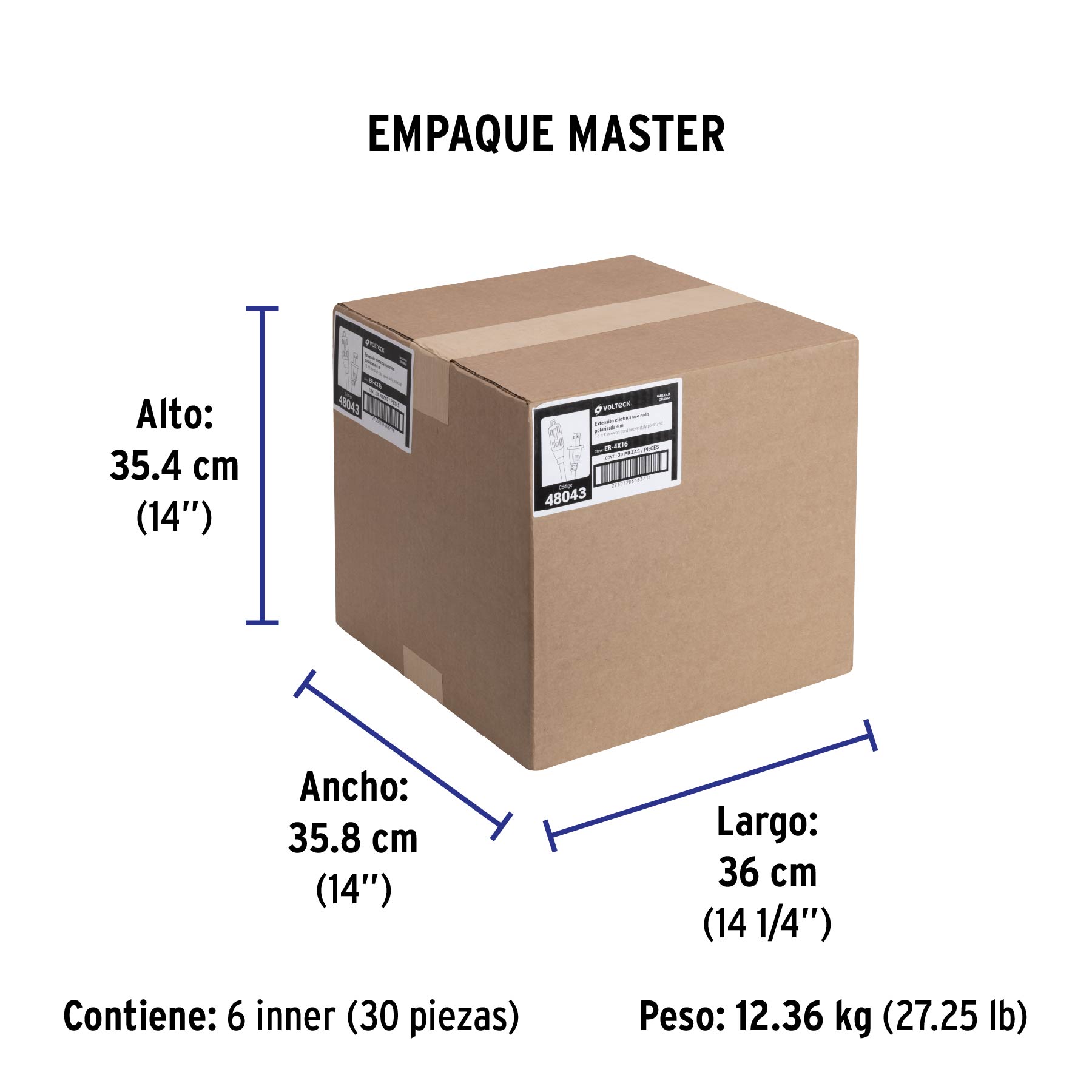 Extensión eléctrica de uso rudo 4 m 2x16 AWG, VOLTECK - Empaque