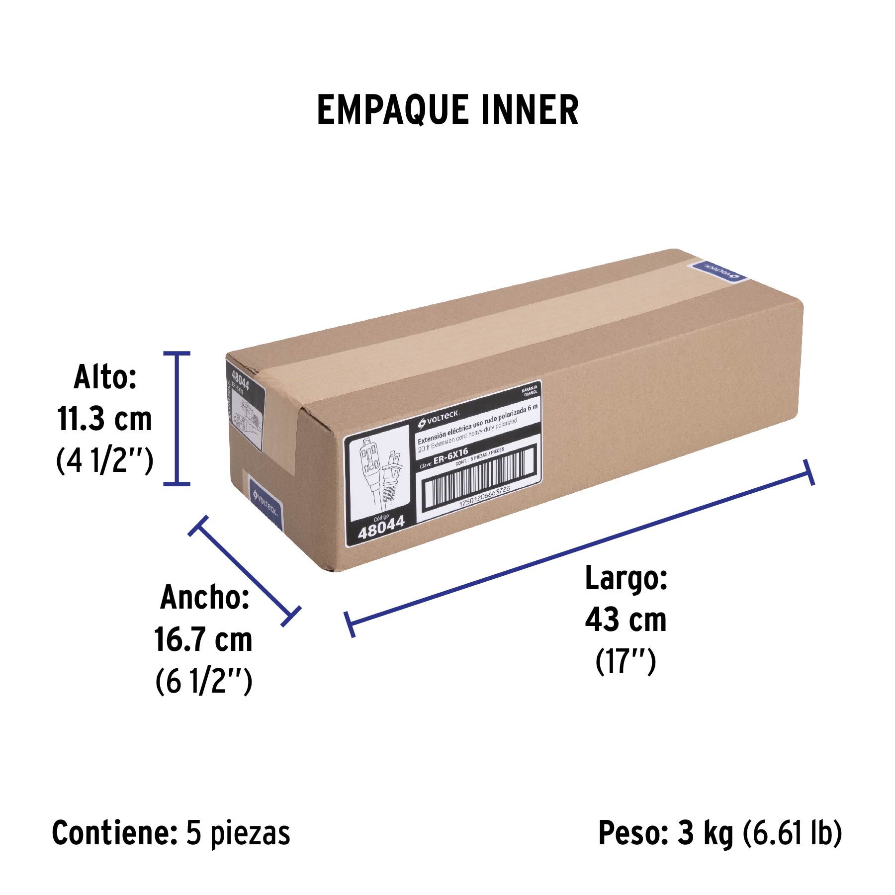 Extensión eléctrica de uso rudo 6 m 2x16 AWG, VOLTECK - Empaque