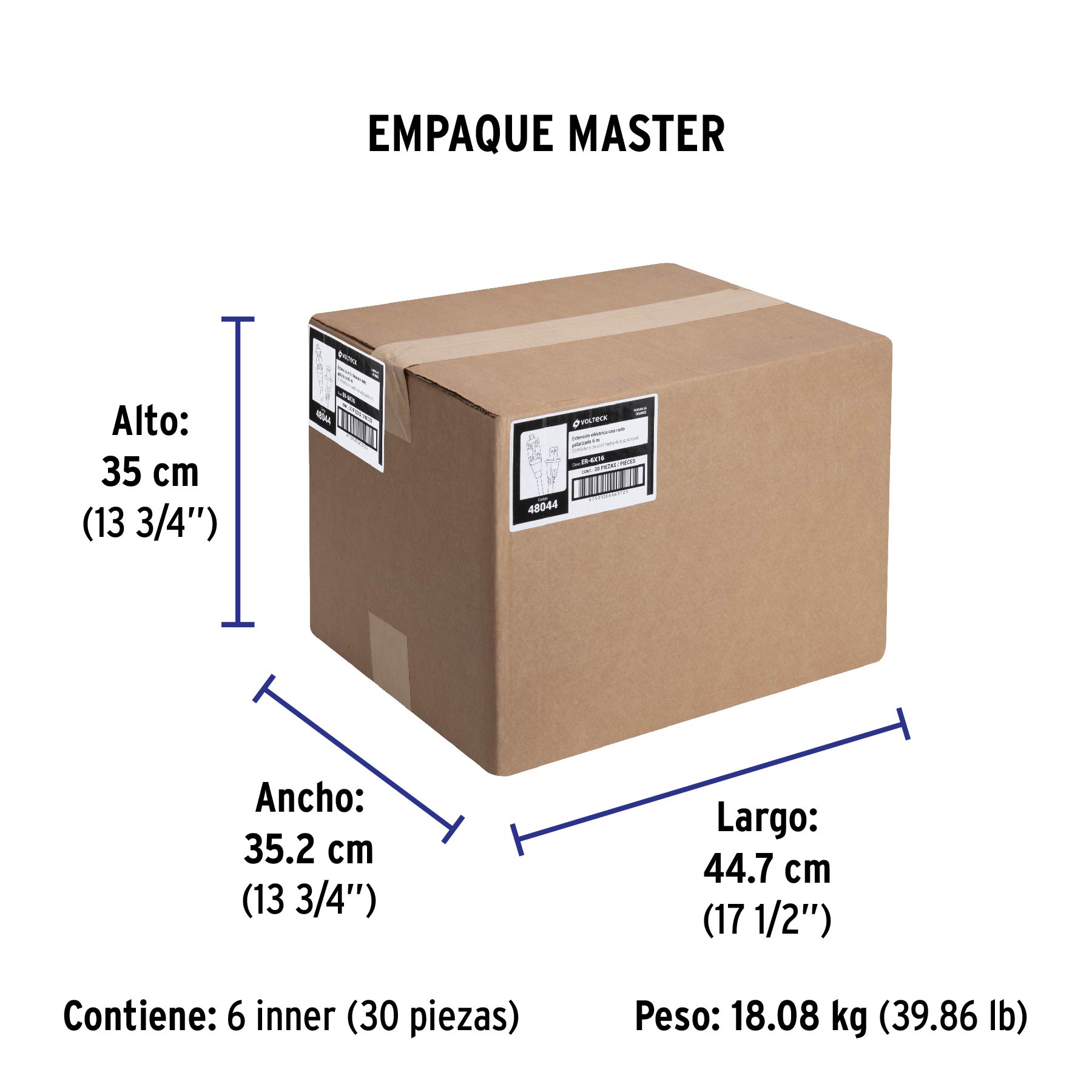 Extensión eléctrica de uso rudo 6 m 2x16 AWG, VOLTECK - Empaque
