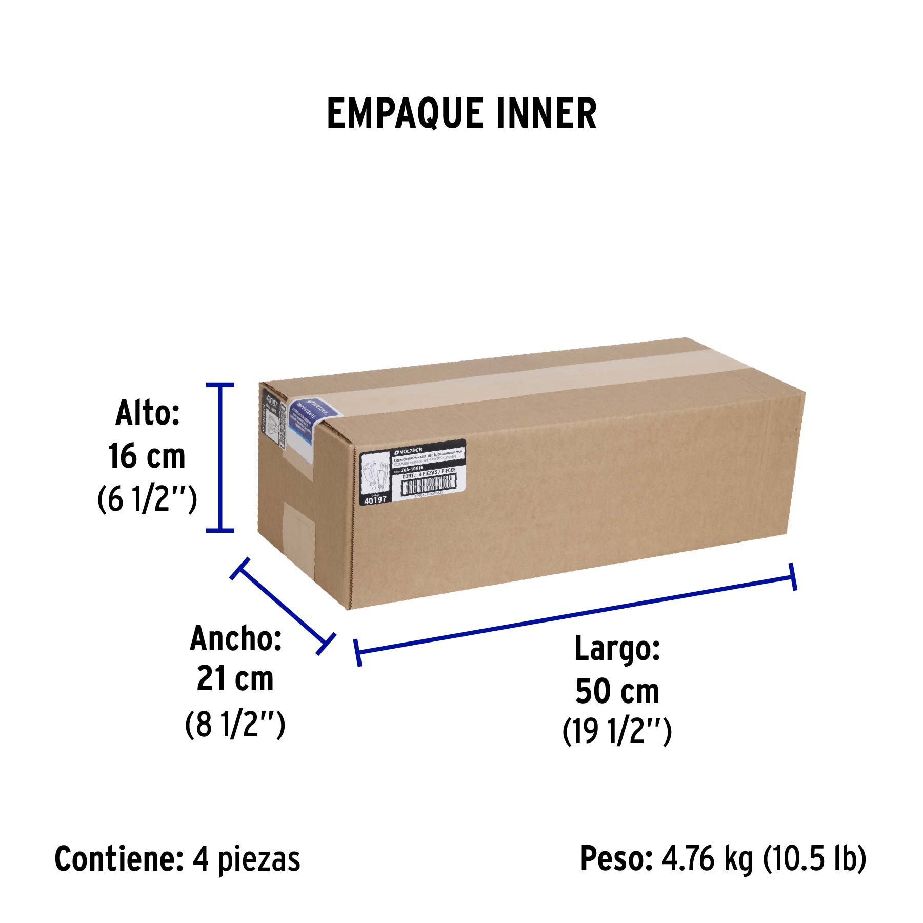 Extensión de uso rudo aterrizada 10 m calibre 16, VOLTECK - Empaque