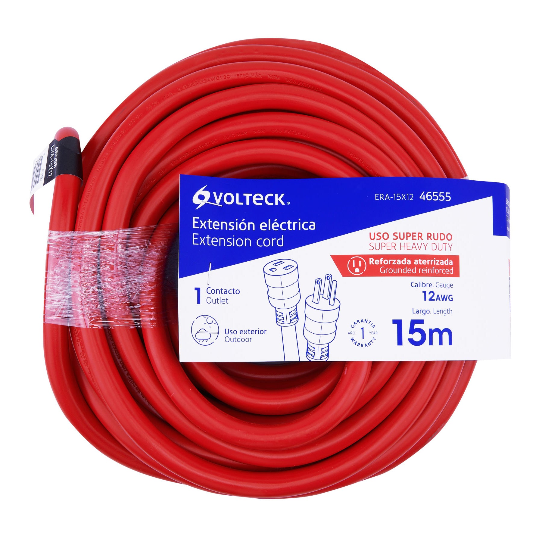 Extensión reforzada aterrizada 15 m 3x12 AWG, VOLTECK