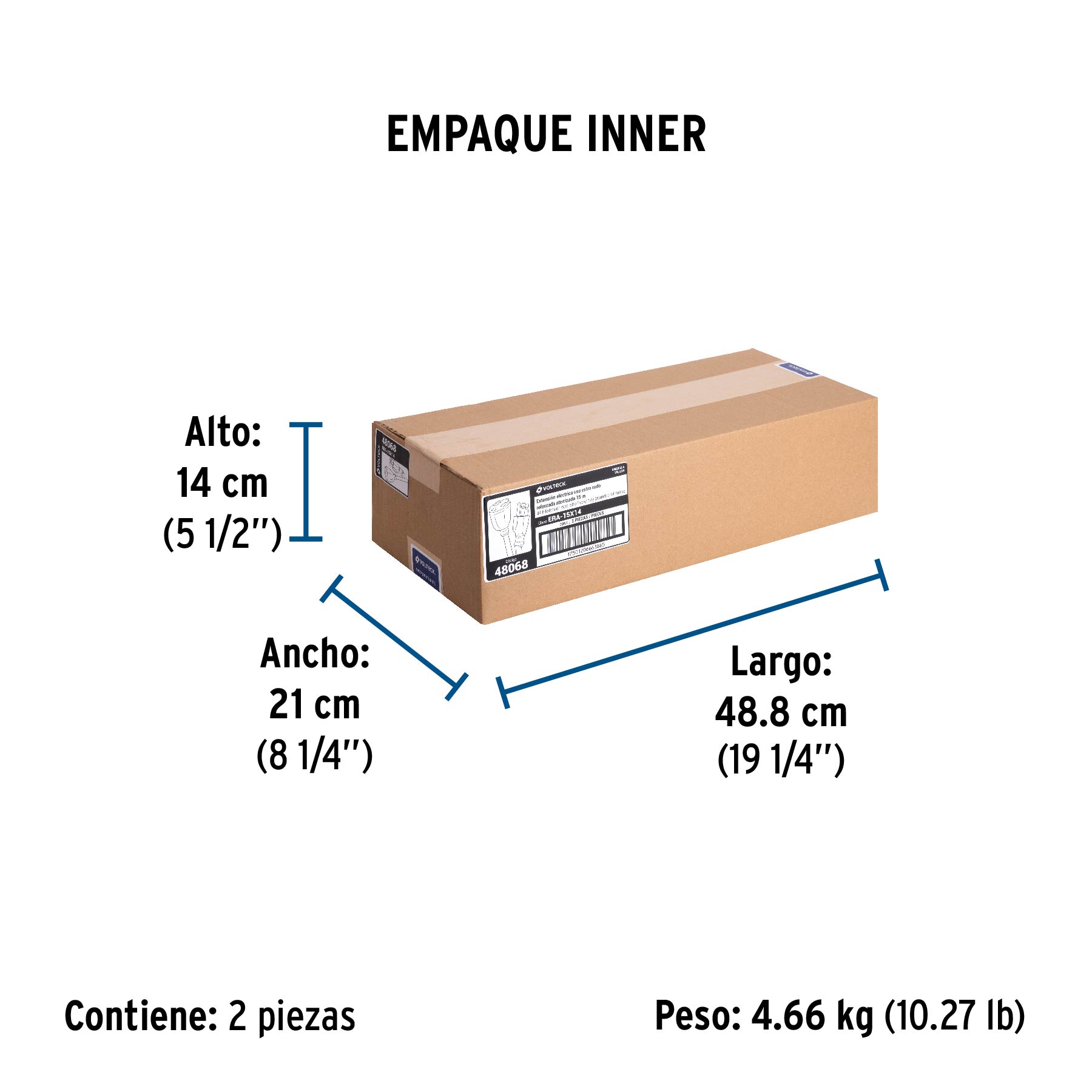 Extensión reforzada aterrizada 15 m 3x14 AWG, VOLTECK - Empaque